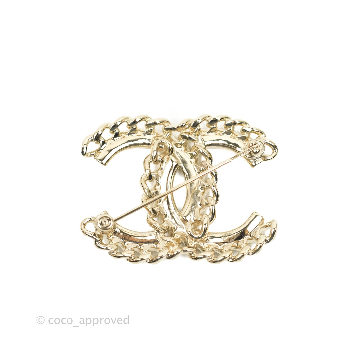 Chanel CC Crystal Chain Brooch Gold Tone 21C