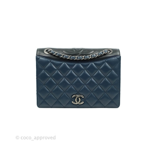 Chanel Quilted Ballerina Small Flap Bag Blue Black Ruthenium Hardware