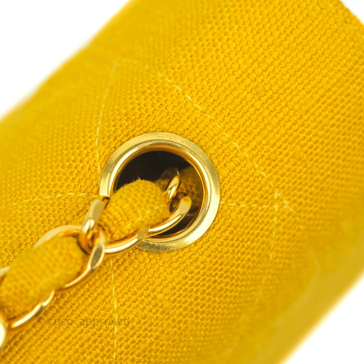 Chanel Vintage Small Classic Diana Flap Bag Yellow Linen Fabric 24K Gold Hardware