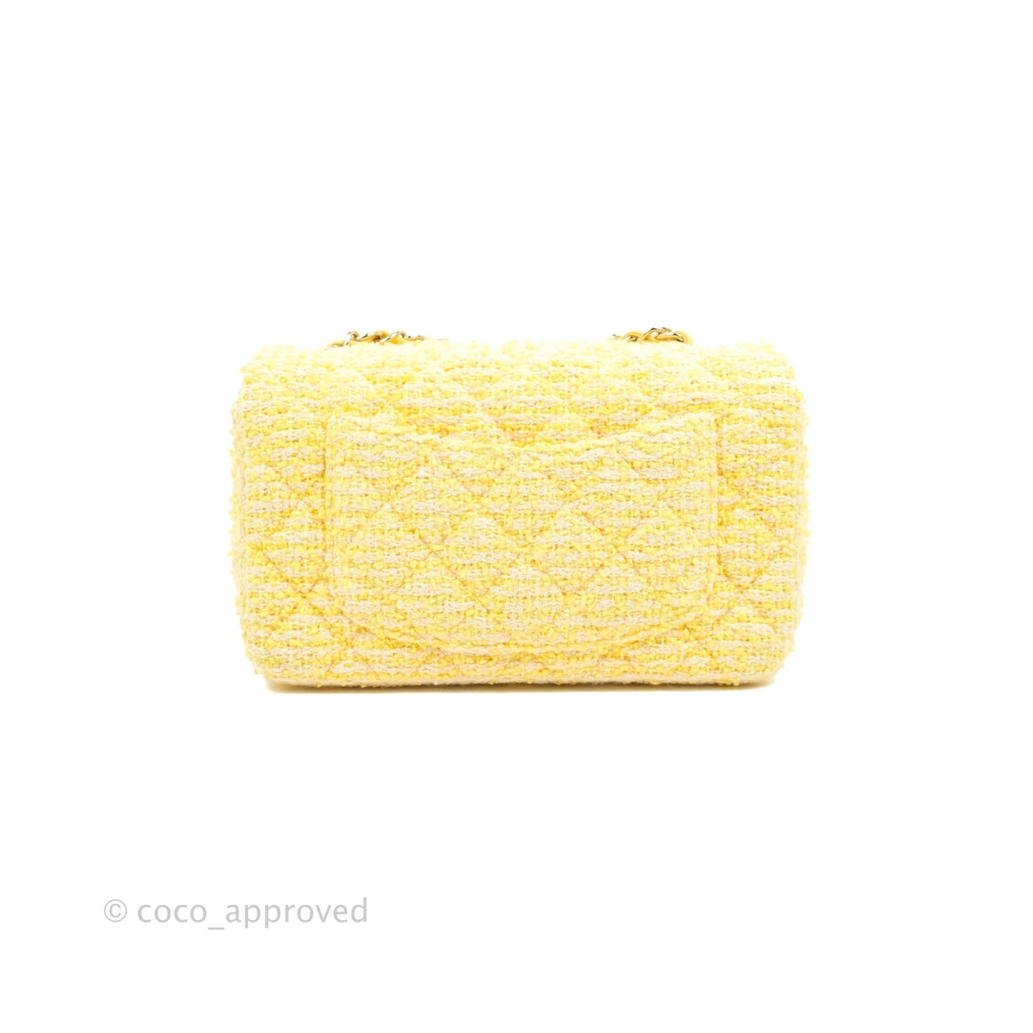 Chanel Classic Mini Rectangular Flap Yellow Tweed Gold Hardware