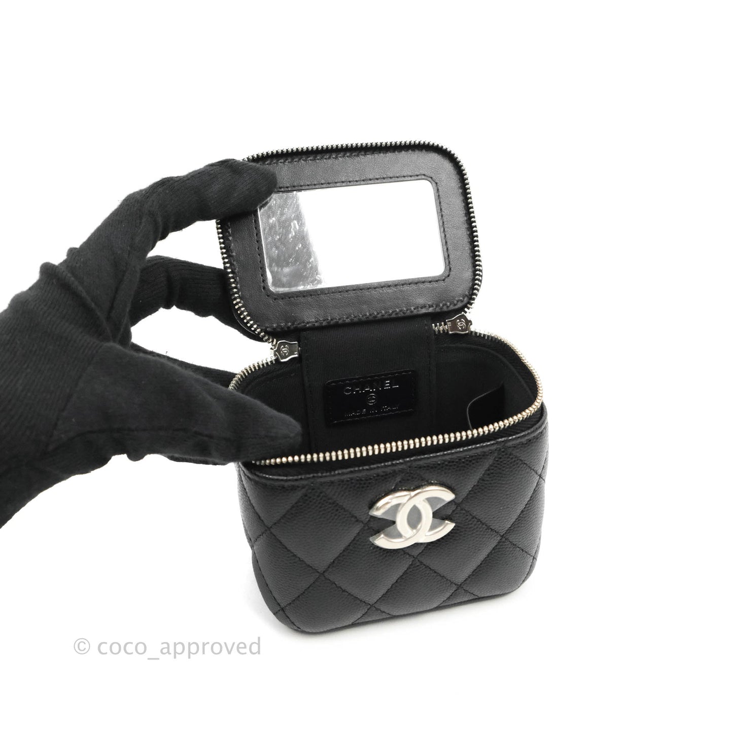 Chanel Mini Vanity With Coco Chain Black Caviar Silver Hardware