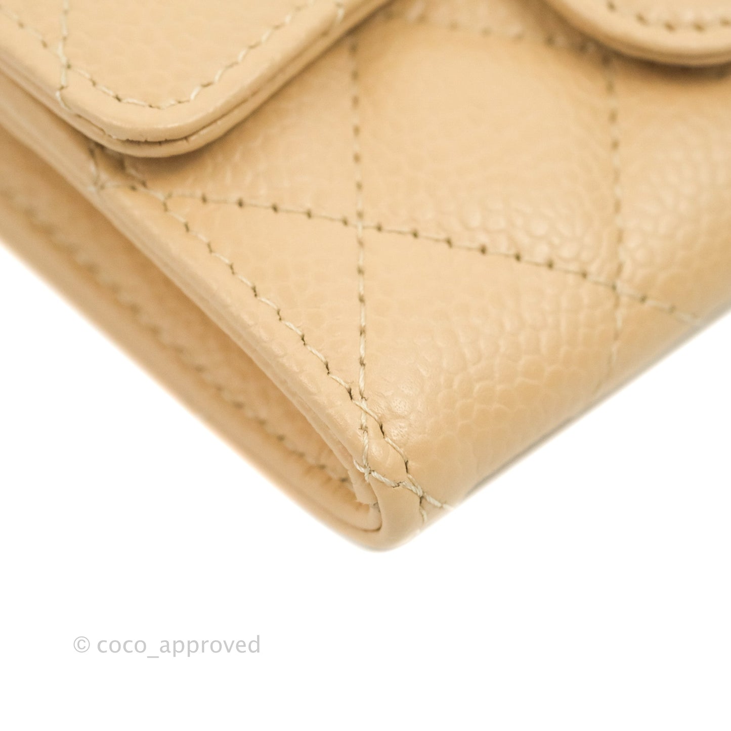 Chanel Quilted Flap Card Holder Beige Caviar Gold Hardware
