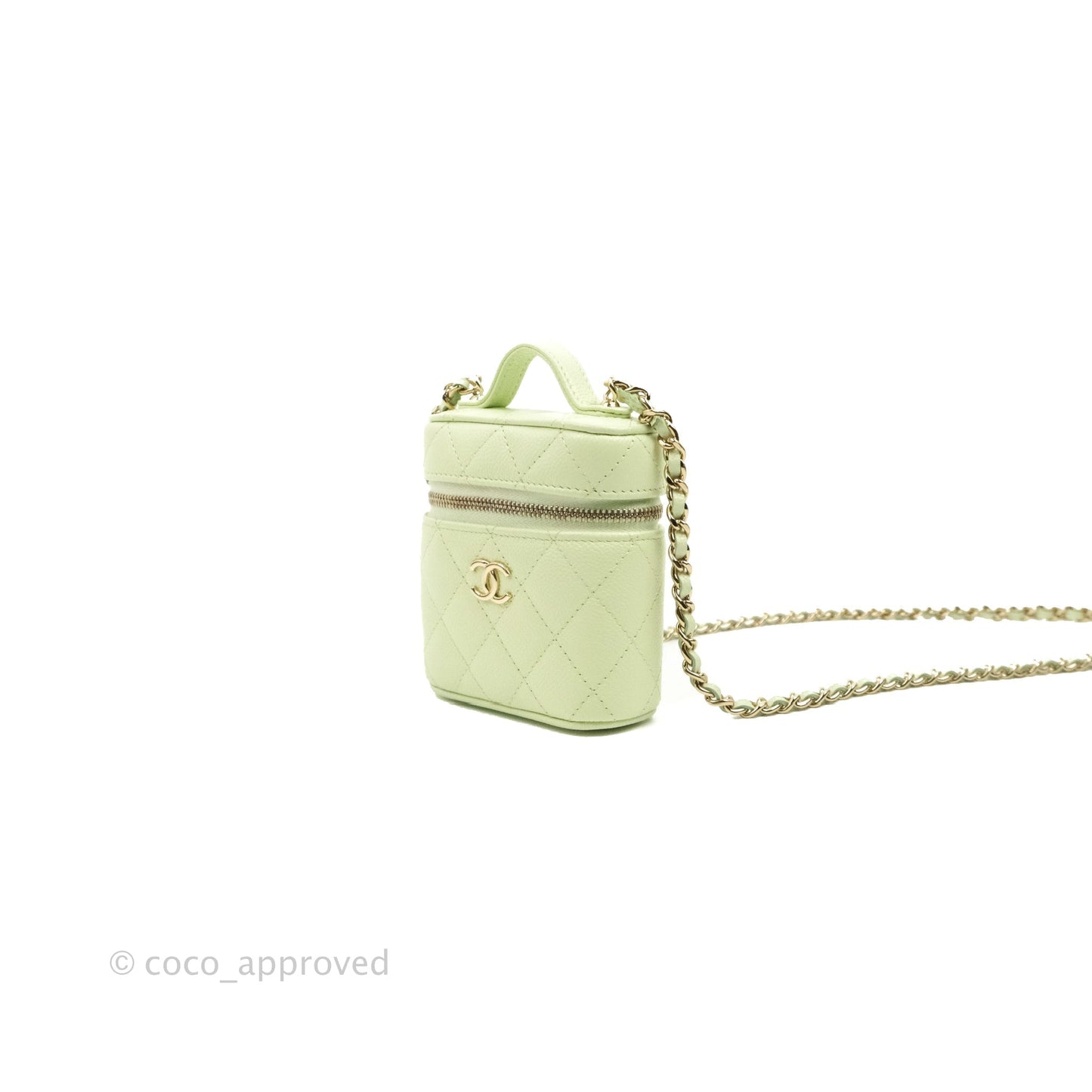 Chanel Quilted Small Handle With Care Vanity Case With Chain Green Caviar Gold Hardware