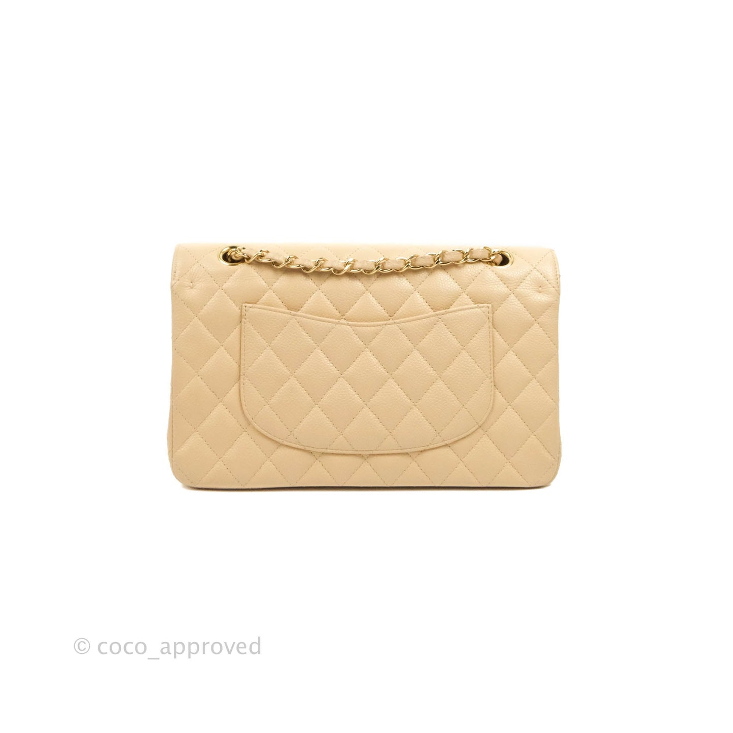 Chanel Classic M/L Medium Flap Quilted Beige Caviar Gold Hardware
