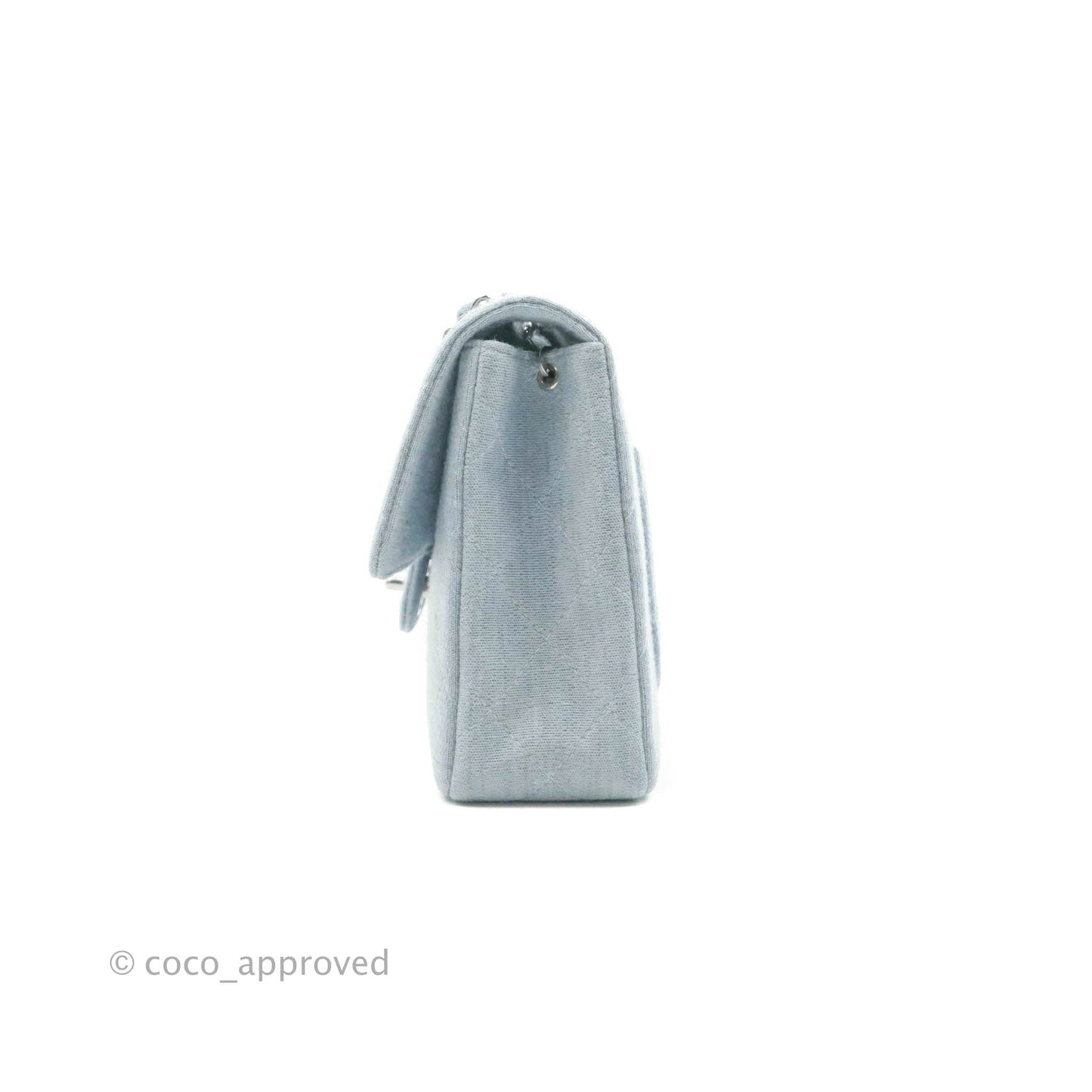 Chanel Jersey Quilted Medium Flap Light Blue Silver Hardware
