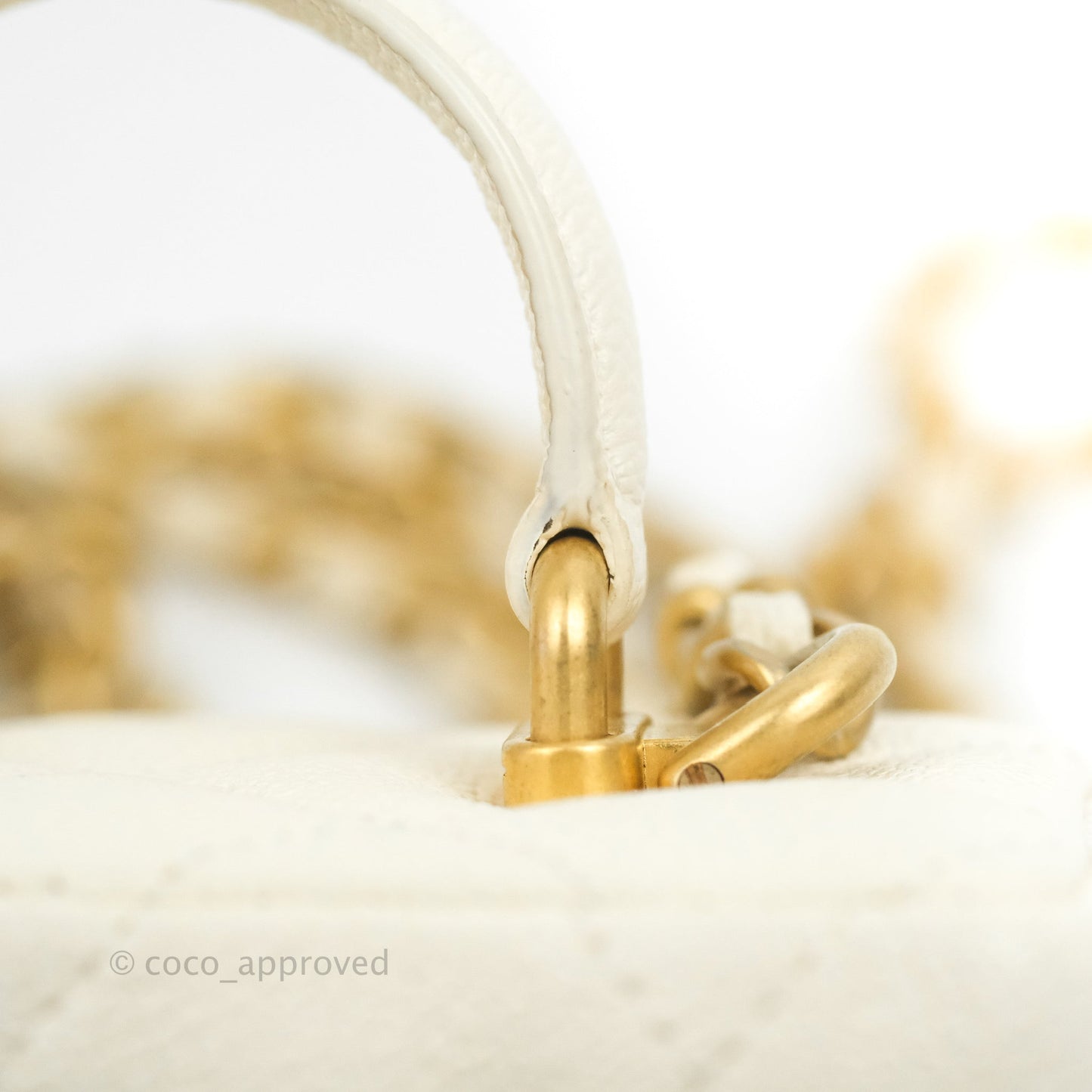 Chanel Mini Clutch With Chain White Caviar Aged Gold Hardware