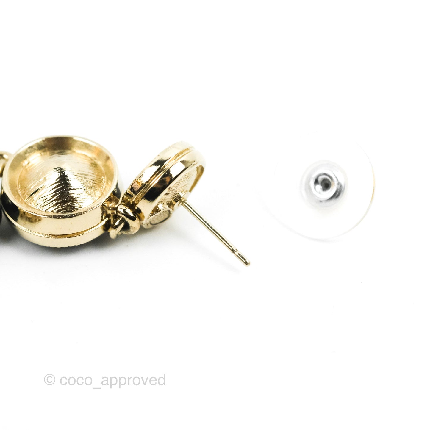 Chanel Black Resin Bead Long Drop Earrings Gold Tone 18B