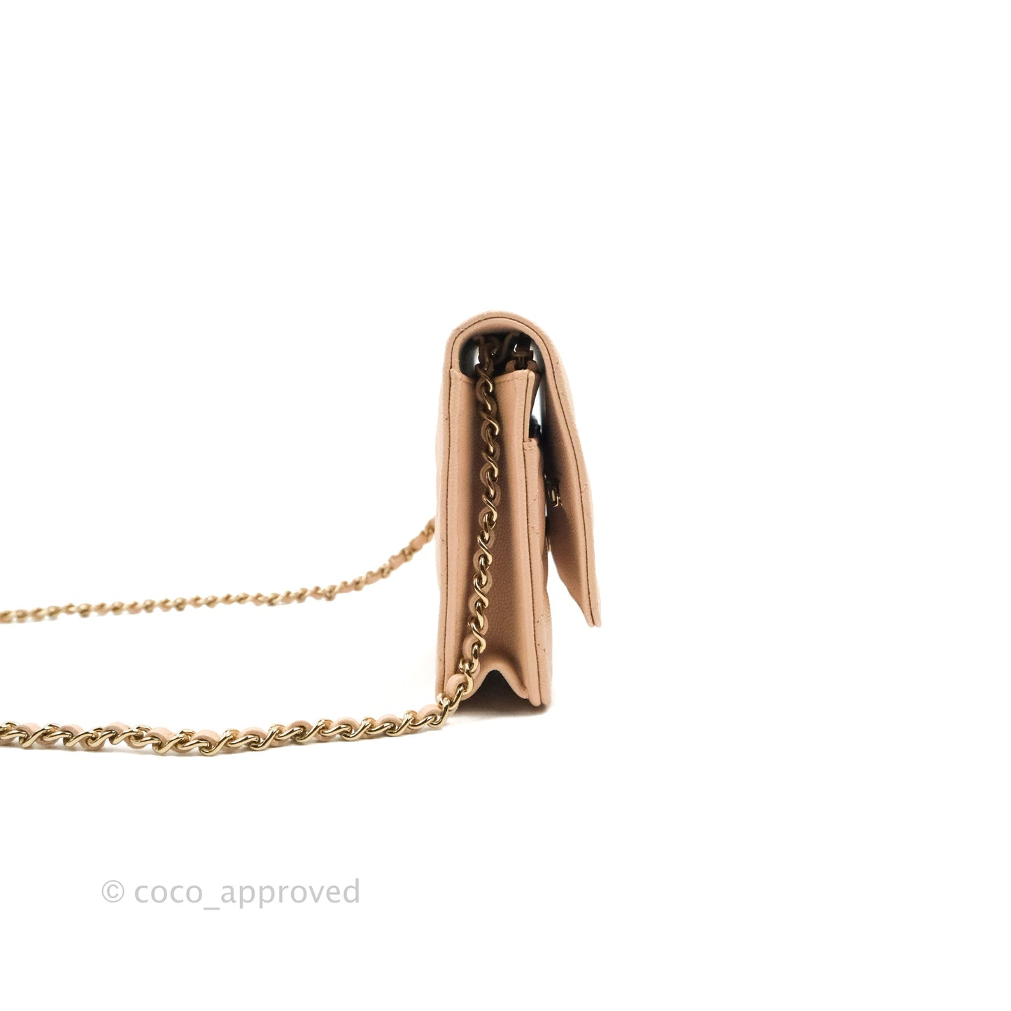 Chanel Quilted Classic Wallet on Chain WOC Light Beige Caviar Gold Hardware