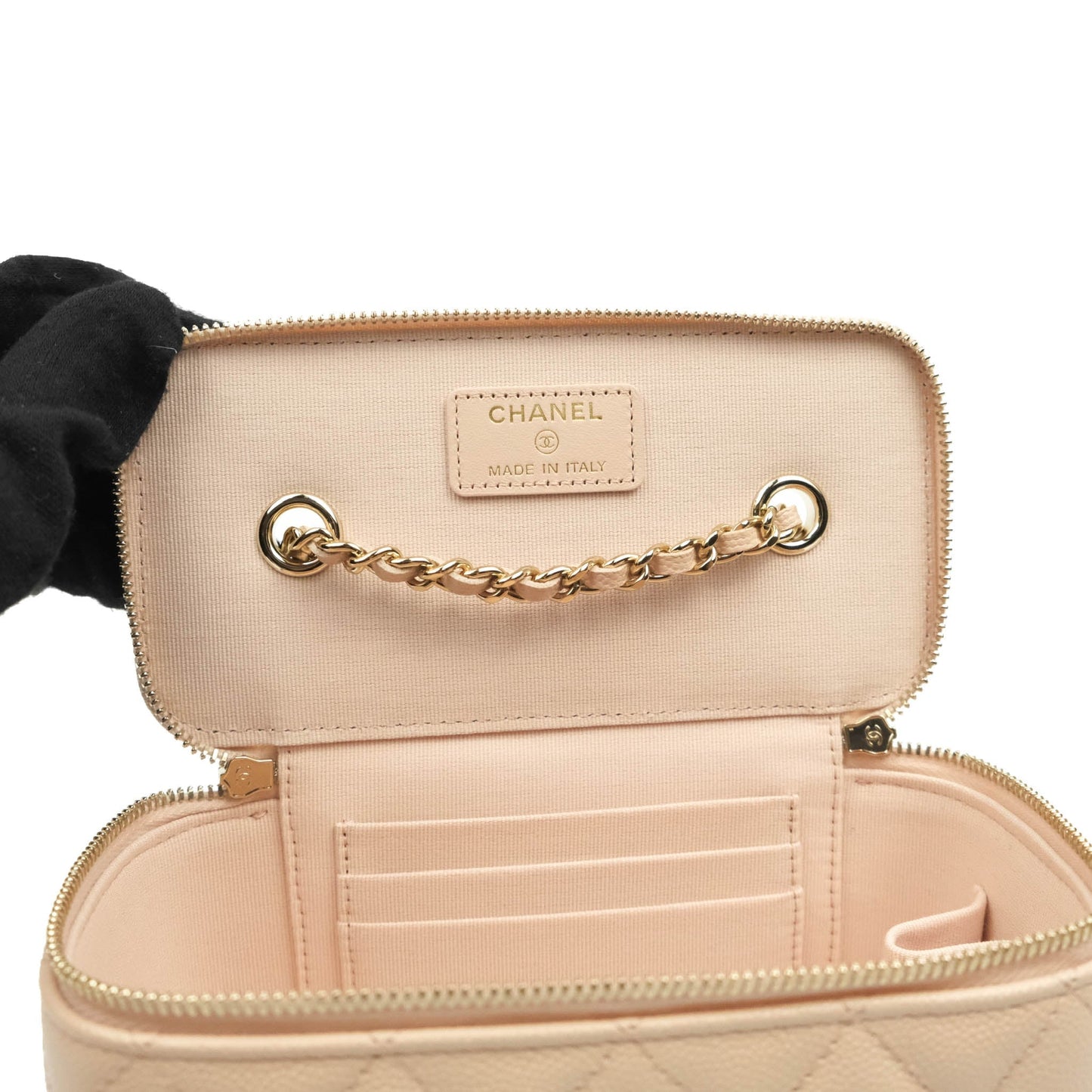 Chanel Vanity with Classic Chain Light Beige Caviar Gold Hardware 22C