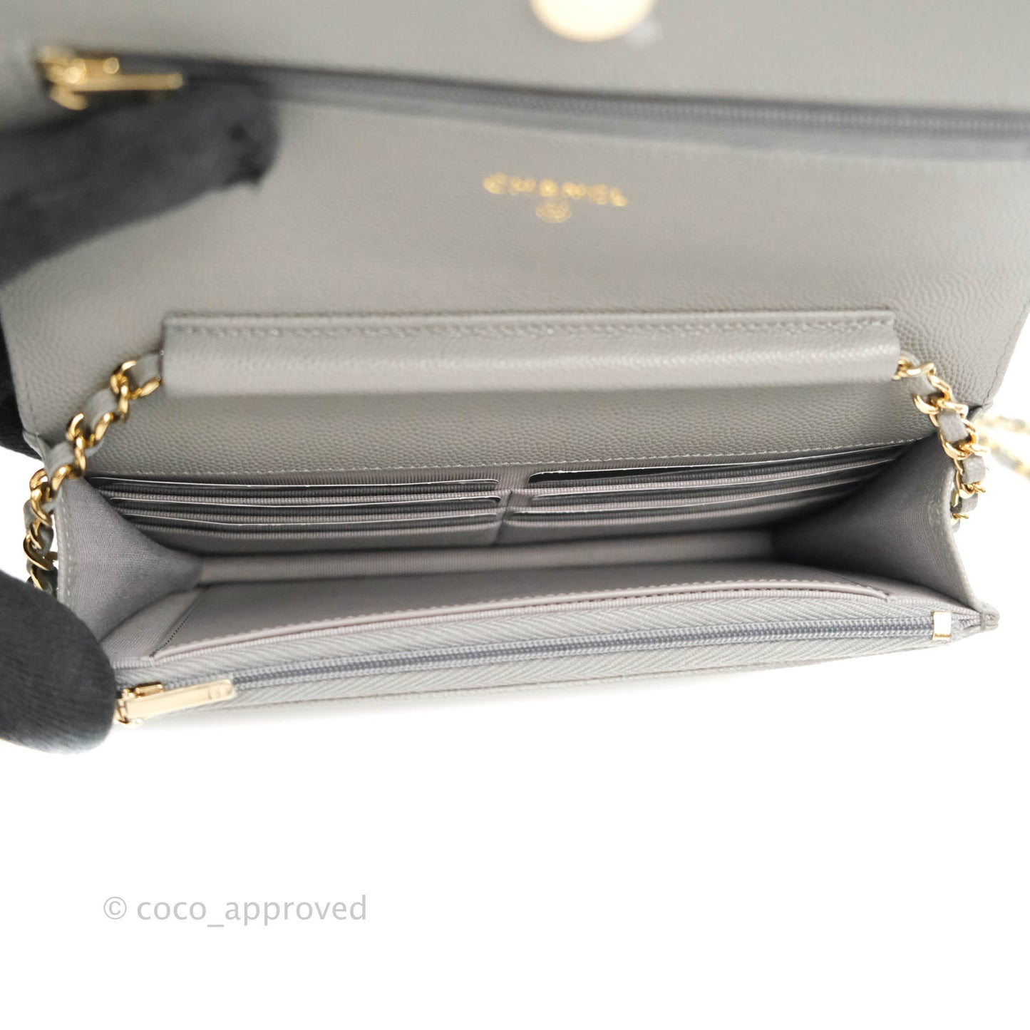 Chanel Wallet On Chain WOC Caviar Grey Gold Hardware