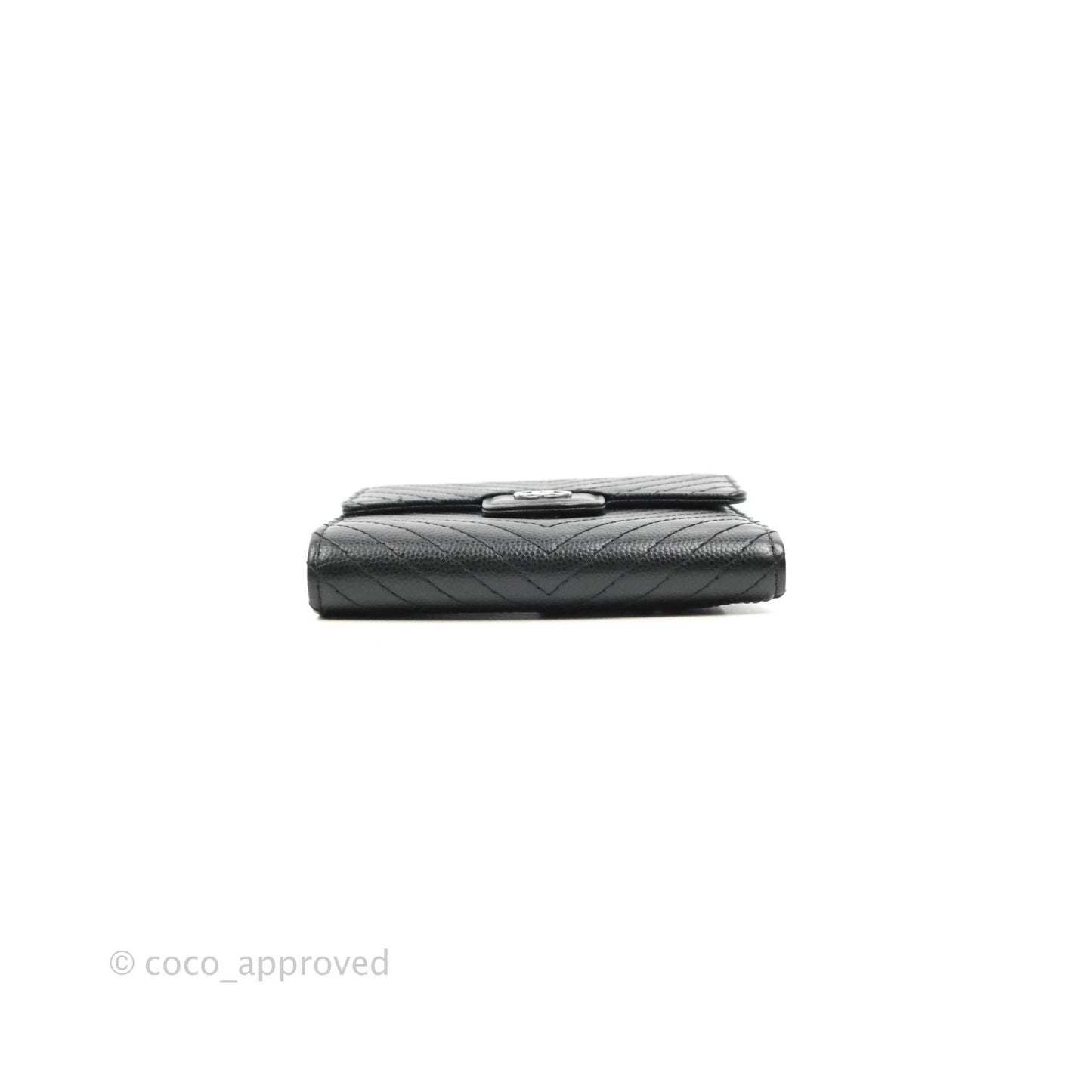 Chanel Classic Flap Chevron Wallet Black Caviar Silver Hardware
