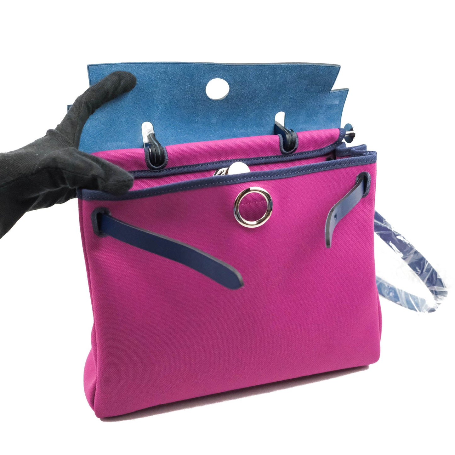 Hermès Herbag Zip 31 Toile Militaire Vache Hunter Rose Pourpre Bleu Saphir Palladium Hardware