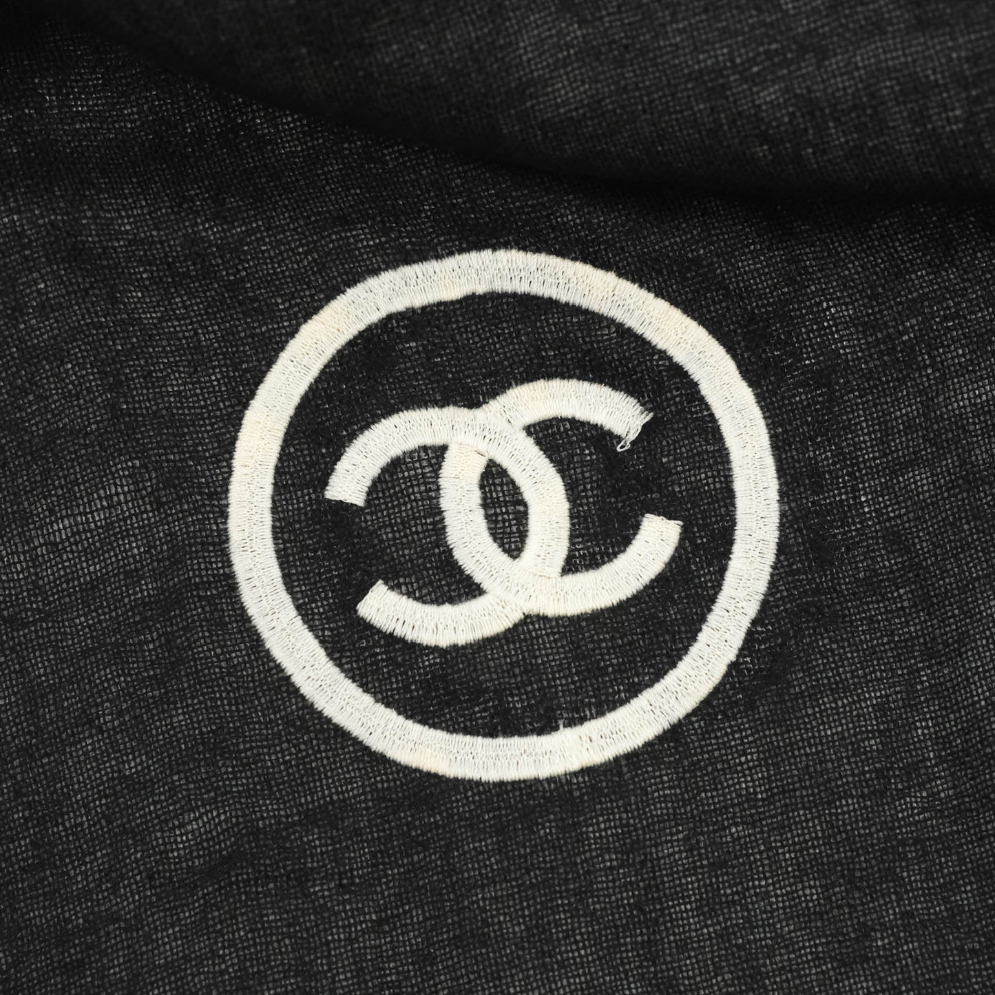 Chanel CC Cashmere Silk Scarf Black & White
