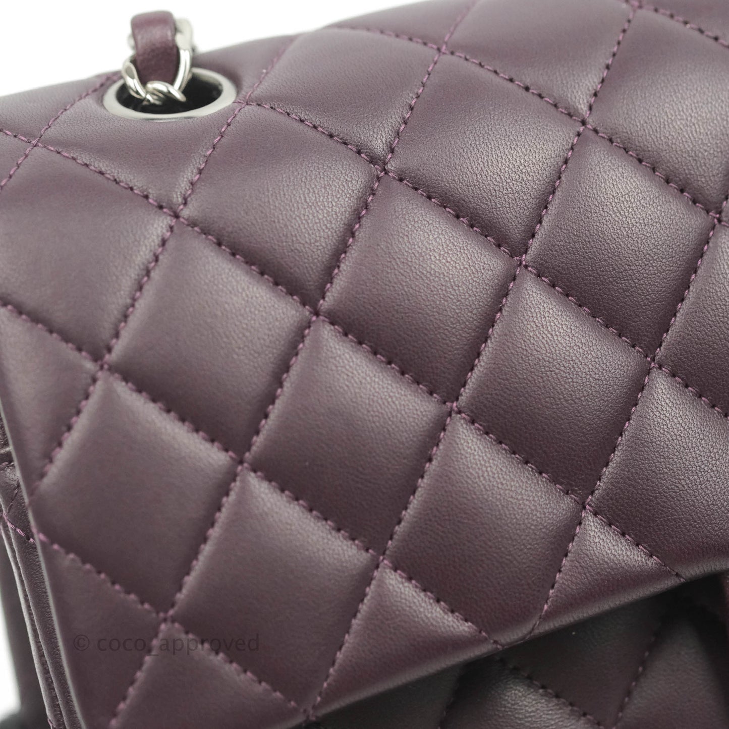 Chanel Classic M/L Medium Flap Quilted Purple Burgundy Lambskin Silver Hardware