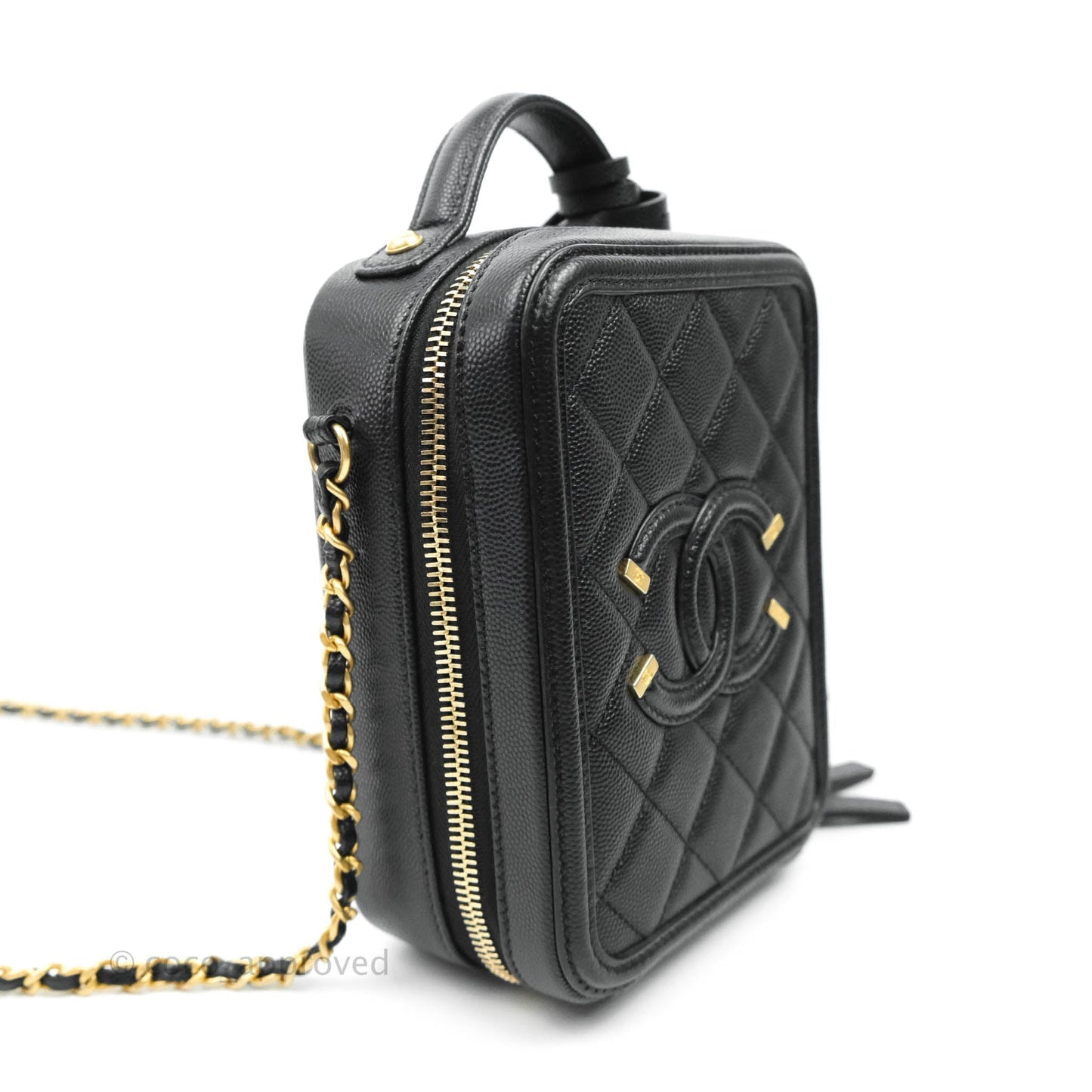 Chanel Quilted CC North South Filigree Vanity Case Black Caviar Gold Hardware