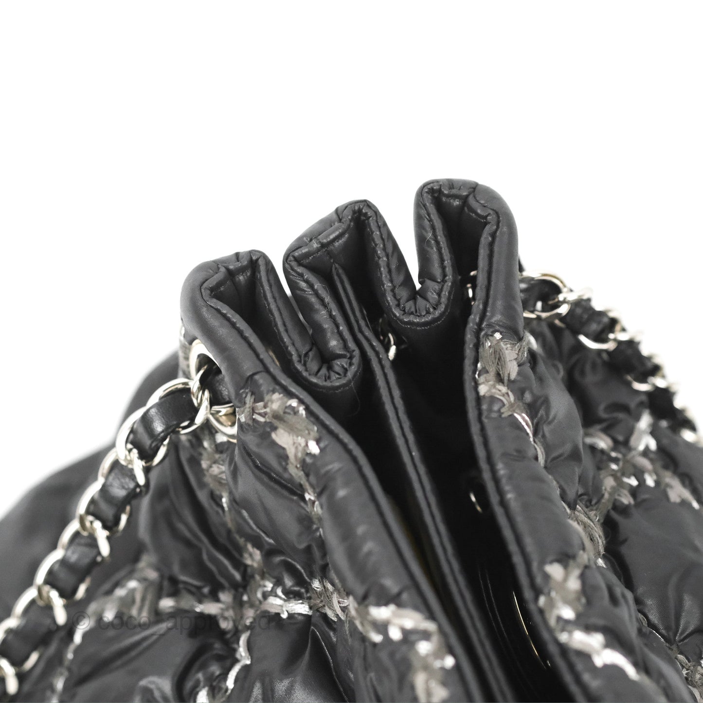 Chanel Large Tweed on Stitch Tote Quilted Nylon Black