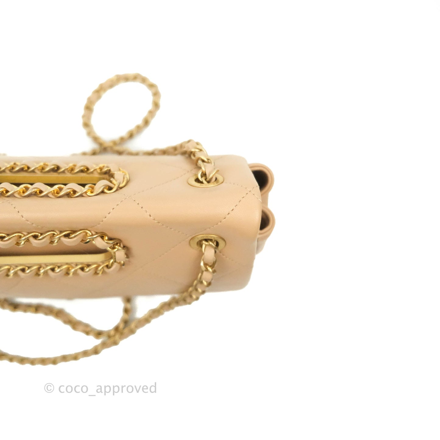 Chanel A Real Catch Quilted Flap Bag Beige Aged Gold Hardware