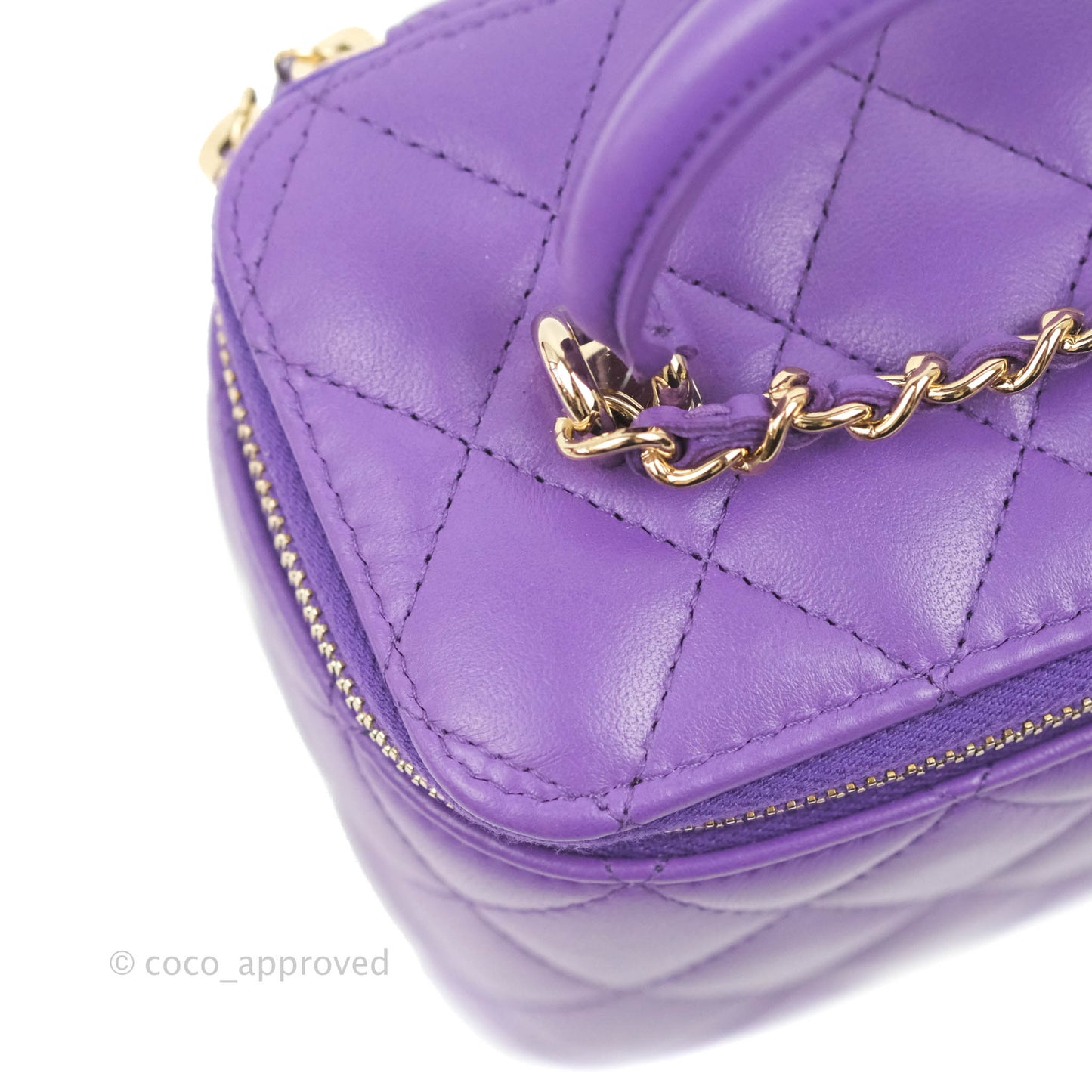 Chanel Vanity Rectangular Top Handle Purple Lambskin Gold Hardware