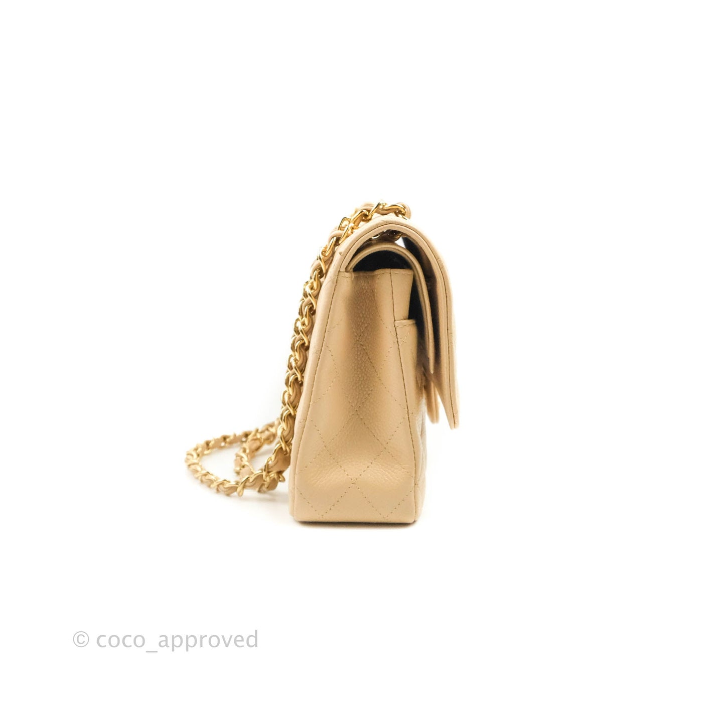 Chanel Classic M/L Medium Flap Quilted Beige Caviar Gold Hardware