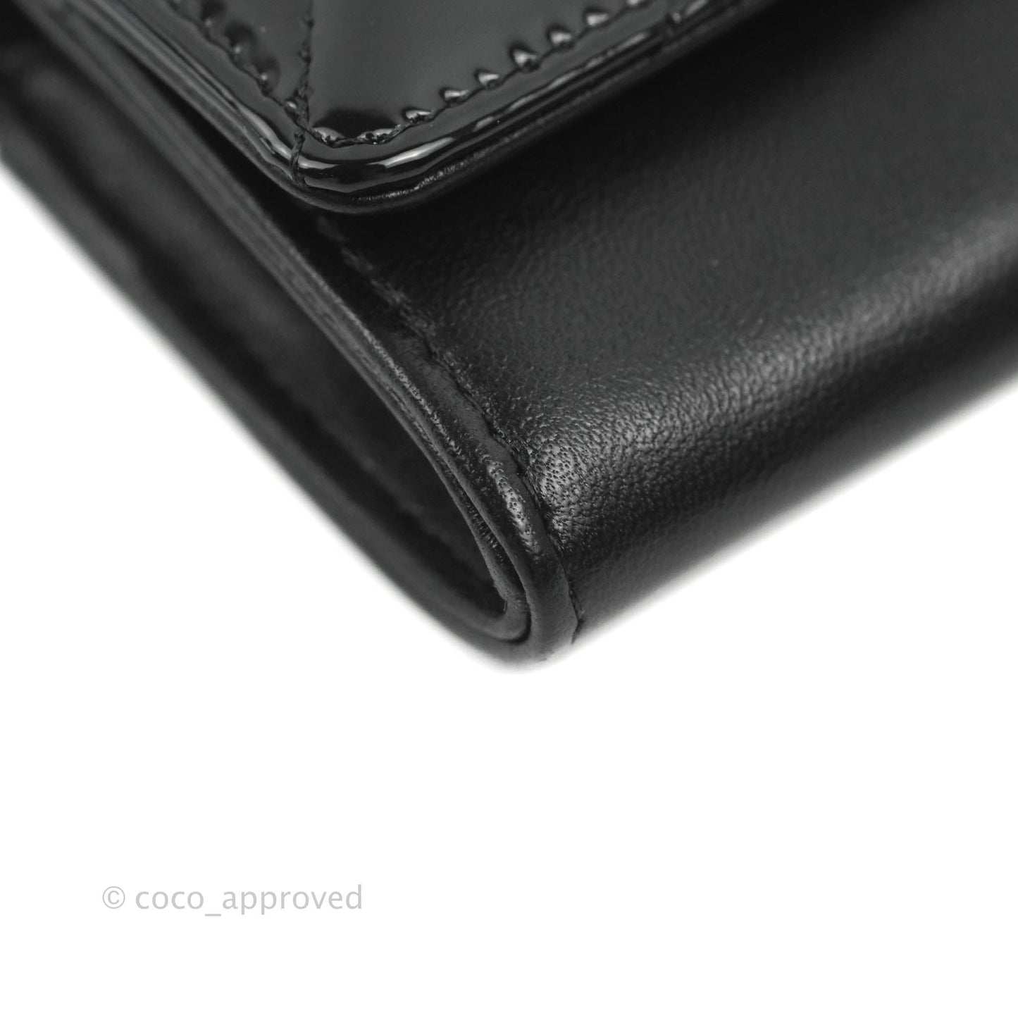 Chanel Quilted Flap Card Holder Black Patent Lambskin Gold Hardware