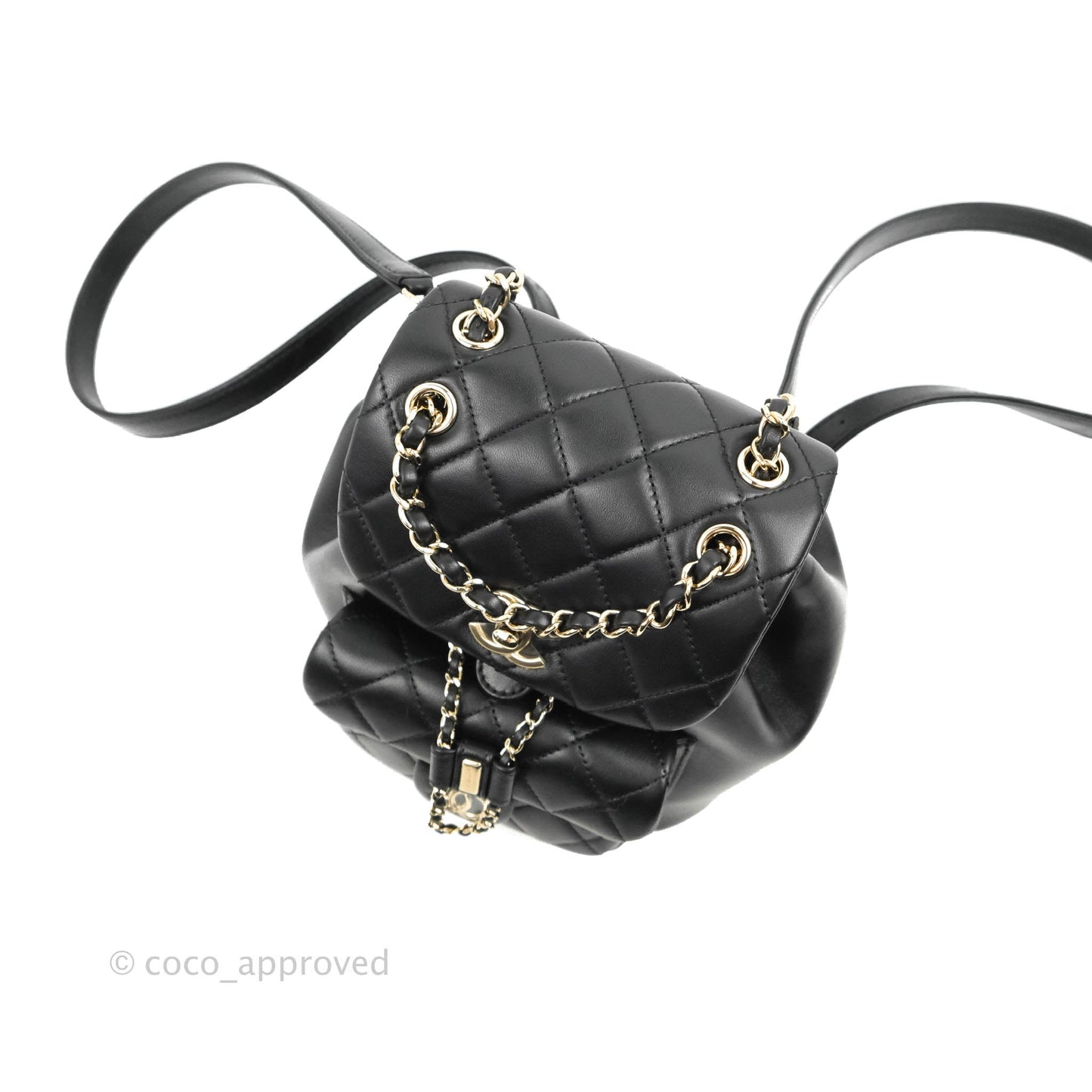 Chanel Quilted Small Duma Drawstring Backpack Black Lambskin 22A