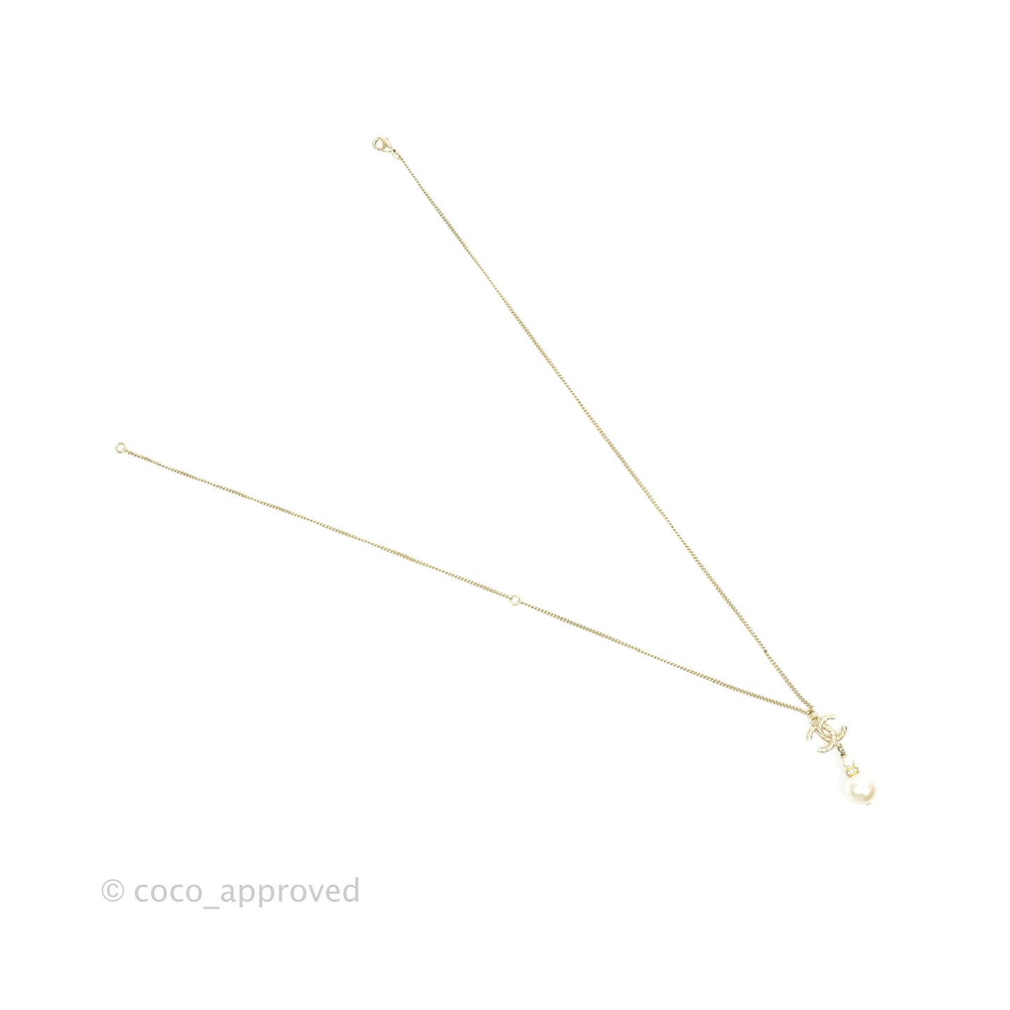 Chanel Crystal Pearl CC Drop Necklace Gold 18B