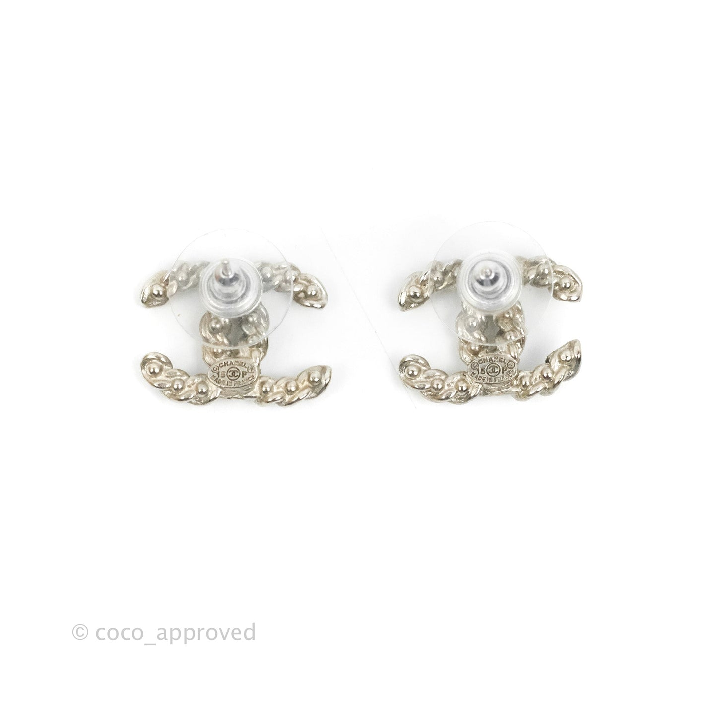 Chanel CC Pearl Earrings Silver Hardware 15P
