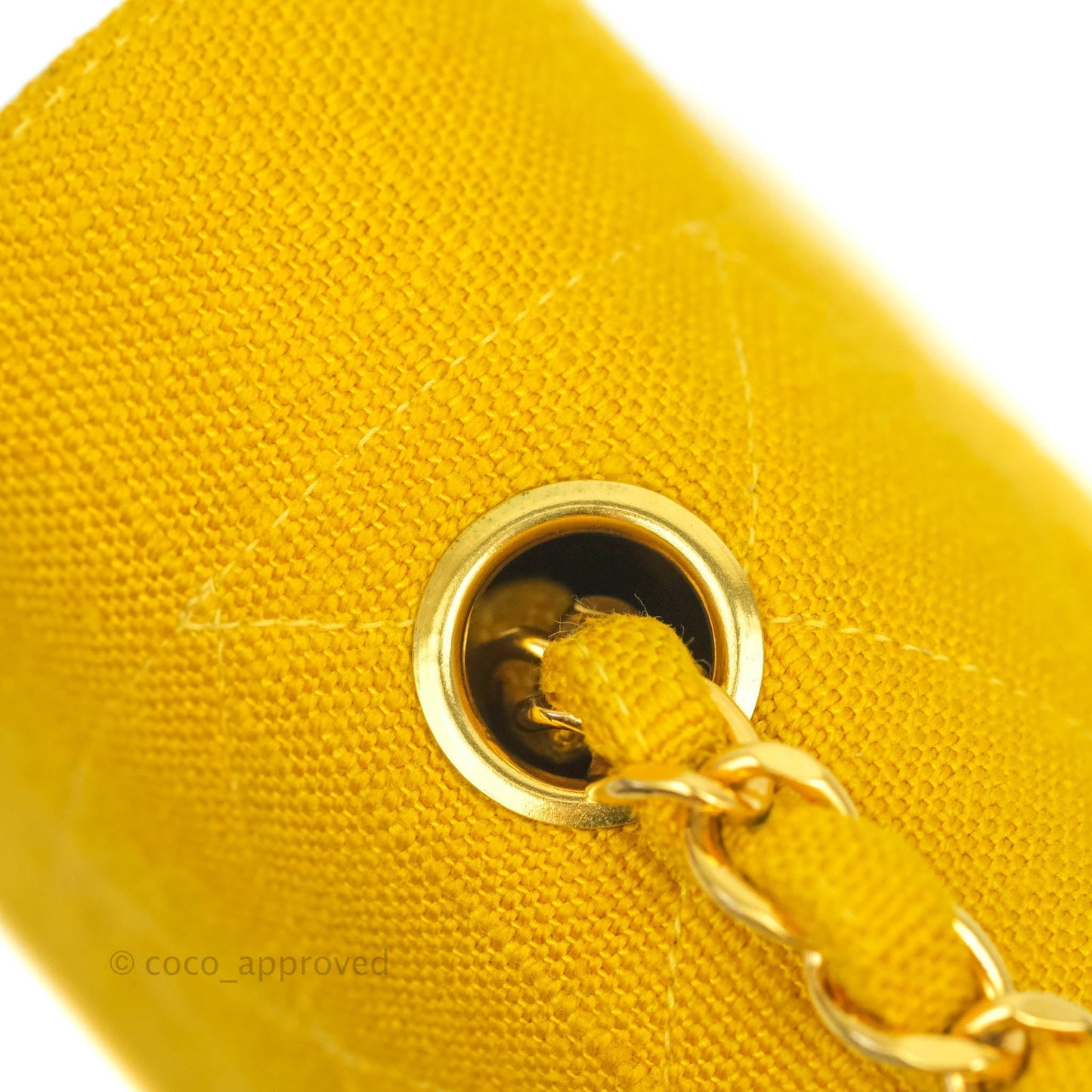 Chanel Vintage Small Classic Diana Flap Bag Yellow Linen Fabric 24K Gold Hardware
