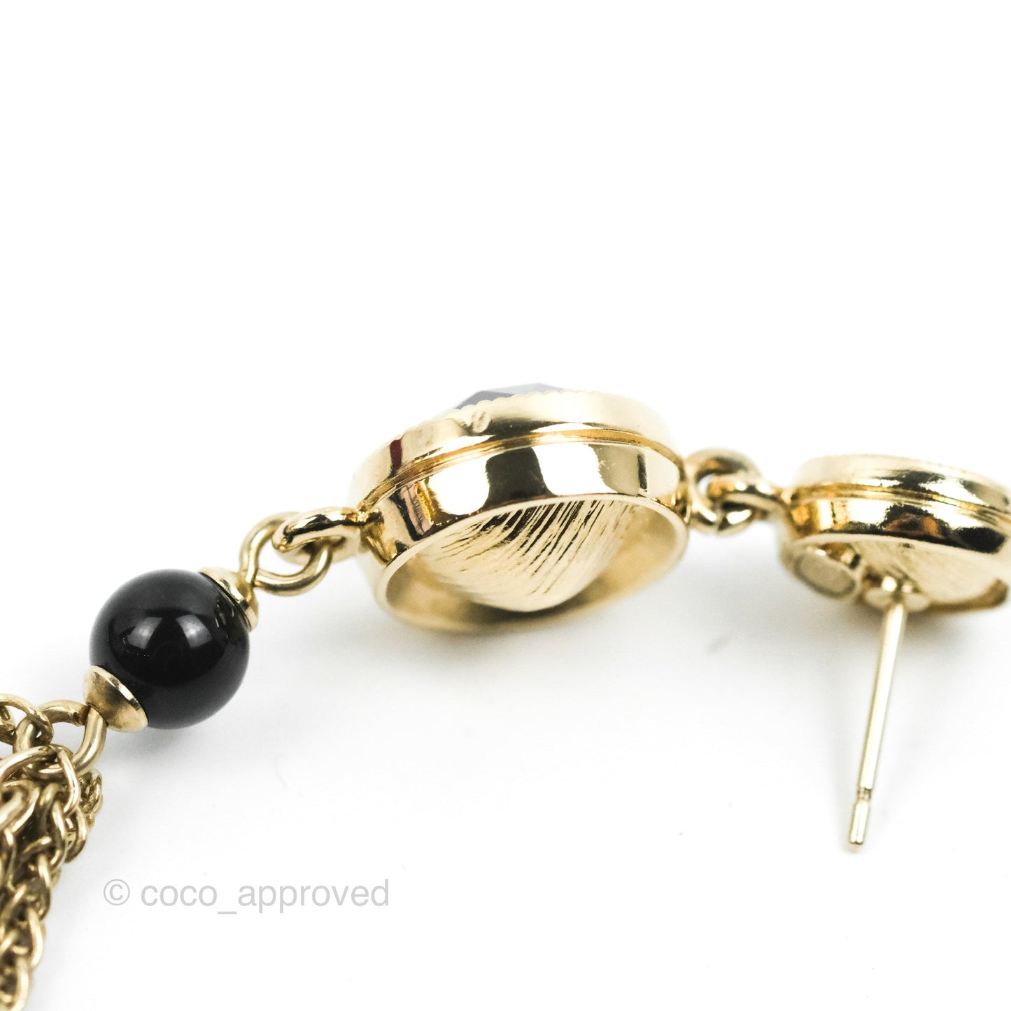 Chanel Black Resin Bead Long Drop Earrings Gold Tone 18B