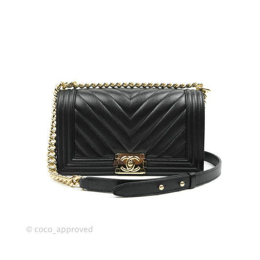 Chanel Boy Chevron Medium Black Caviar Gold Hardware