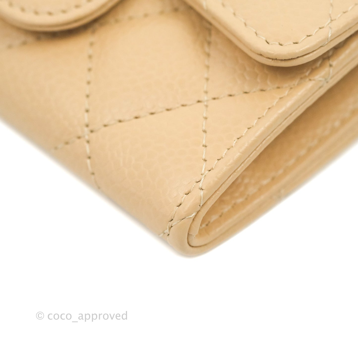 Chanel Quilted Flap Card Holder Beige Caviar Gold Hardware