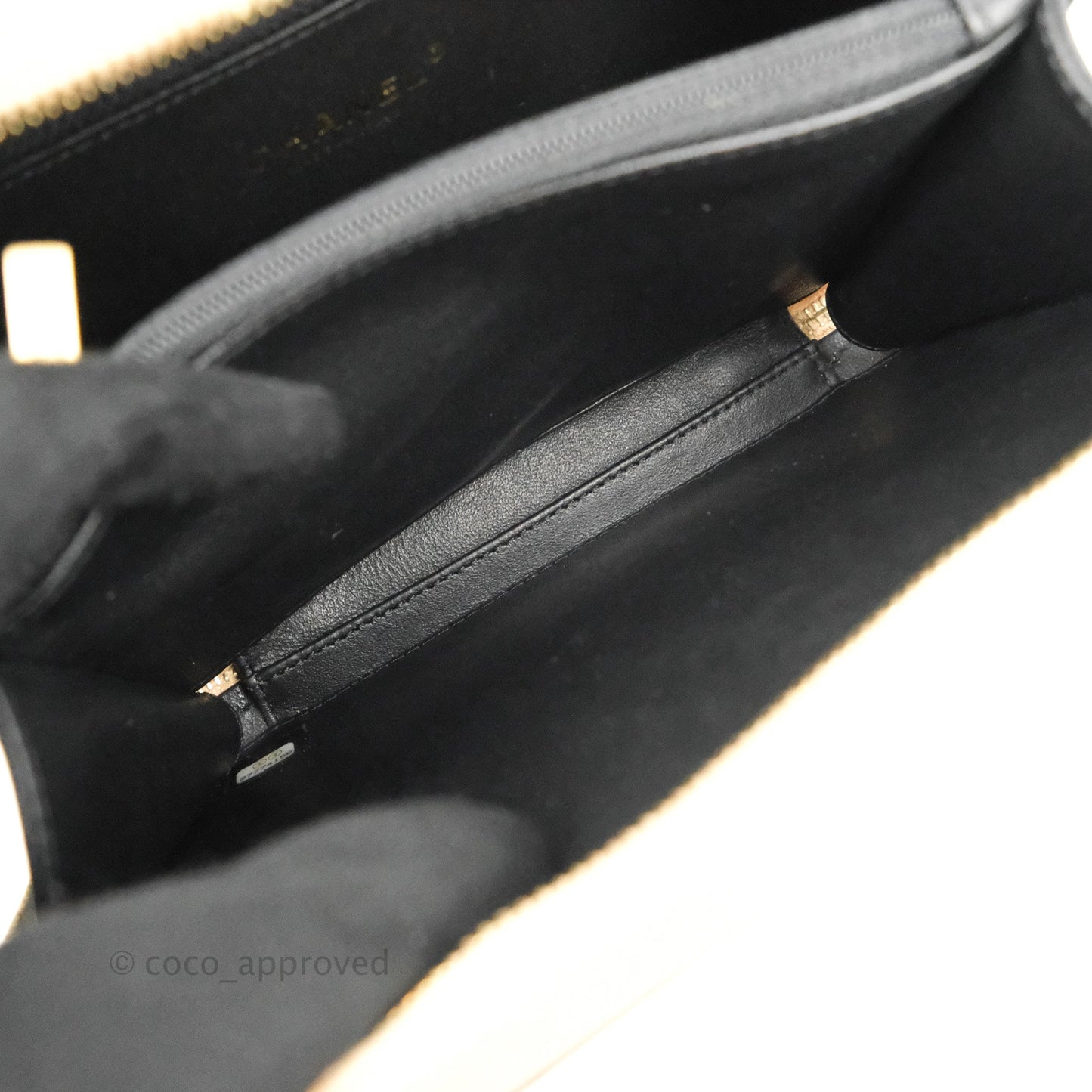Chanel Quilted Medium CC Filigree Vanity Case Beige Caviar Aged Gold Hardware