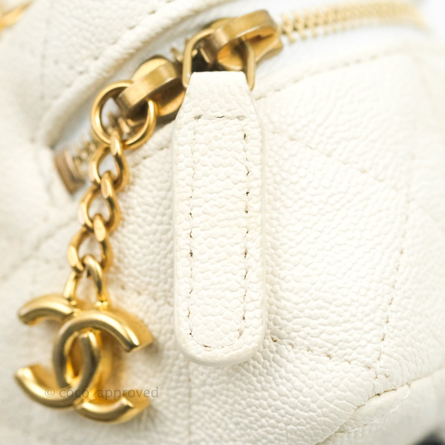 Chanel Mini Clutch With Chain White Caviar Aged Gold Hardware