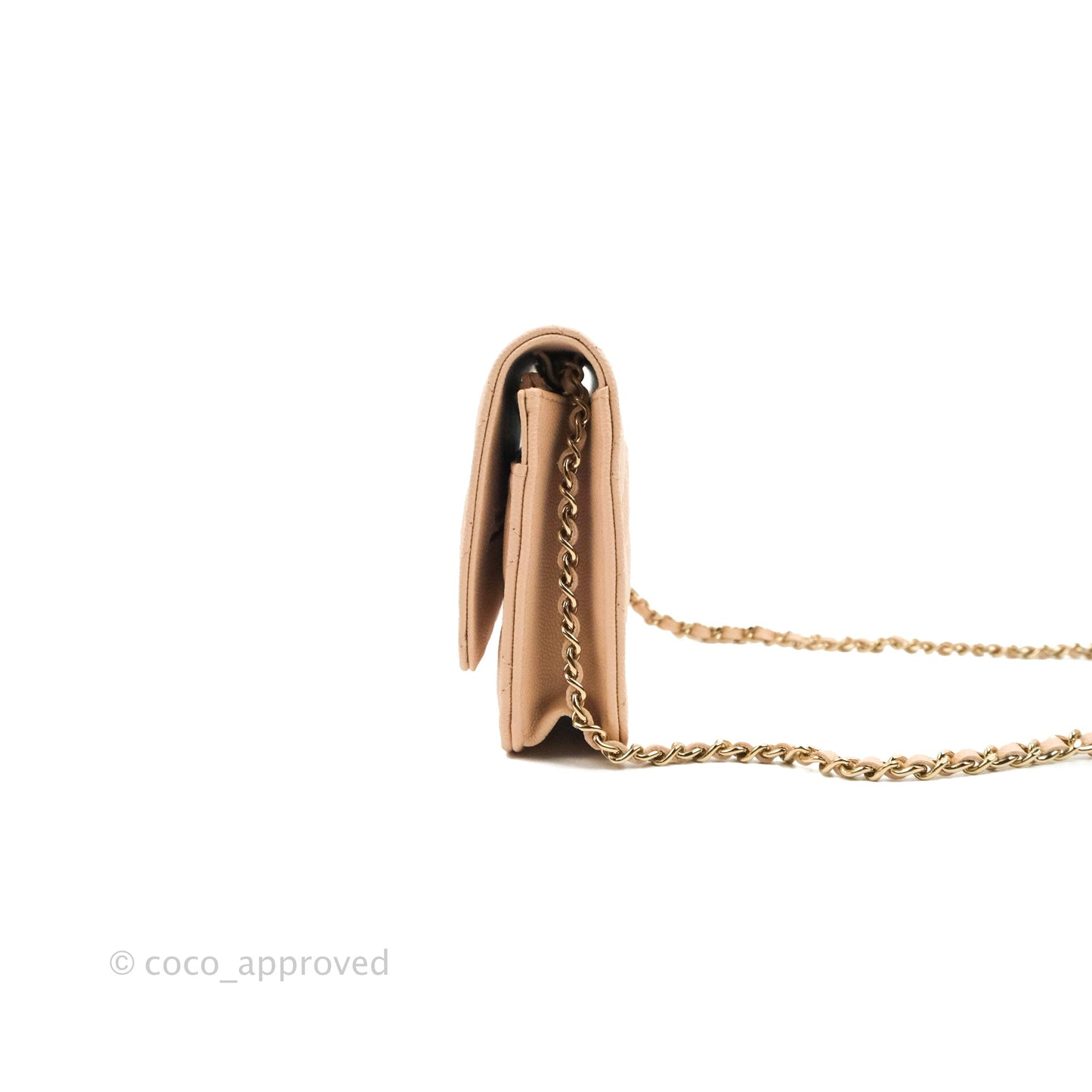 Chanel Quilted Classic Wallet on Chain WOC Light Beige Caviar Gold Hardware