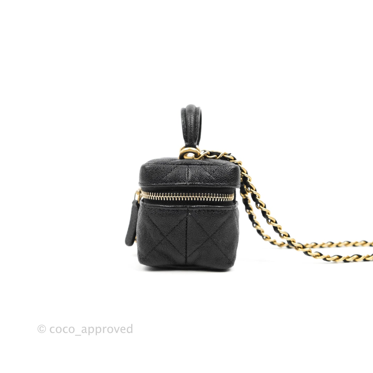 Chanel Quilted Mini Top Handle Vanity With Chain Black Caviar Aged Gold Hardware