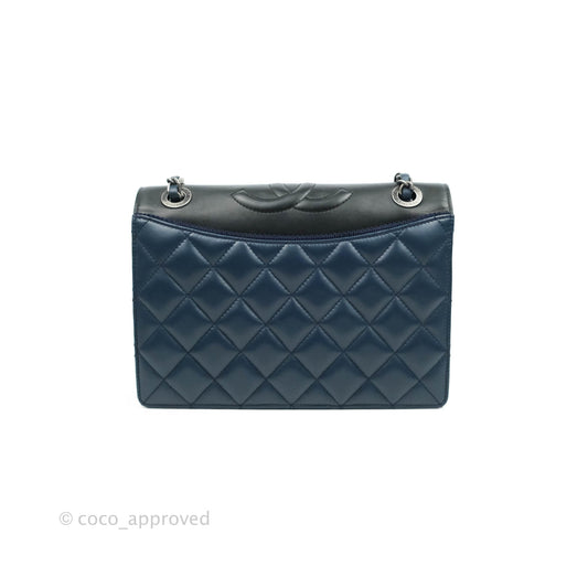 Chanel Quilted Ballerina Small Flap Bag Blue Black Ruthenium Hardware