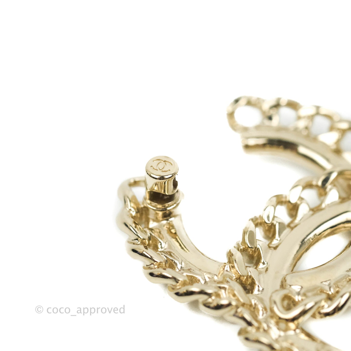 Chanel CC Crystal Chain Brooch Gold Tone 21C
