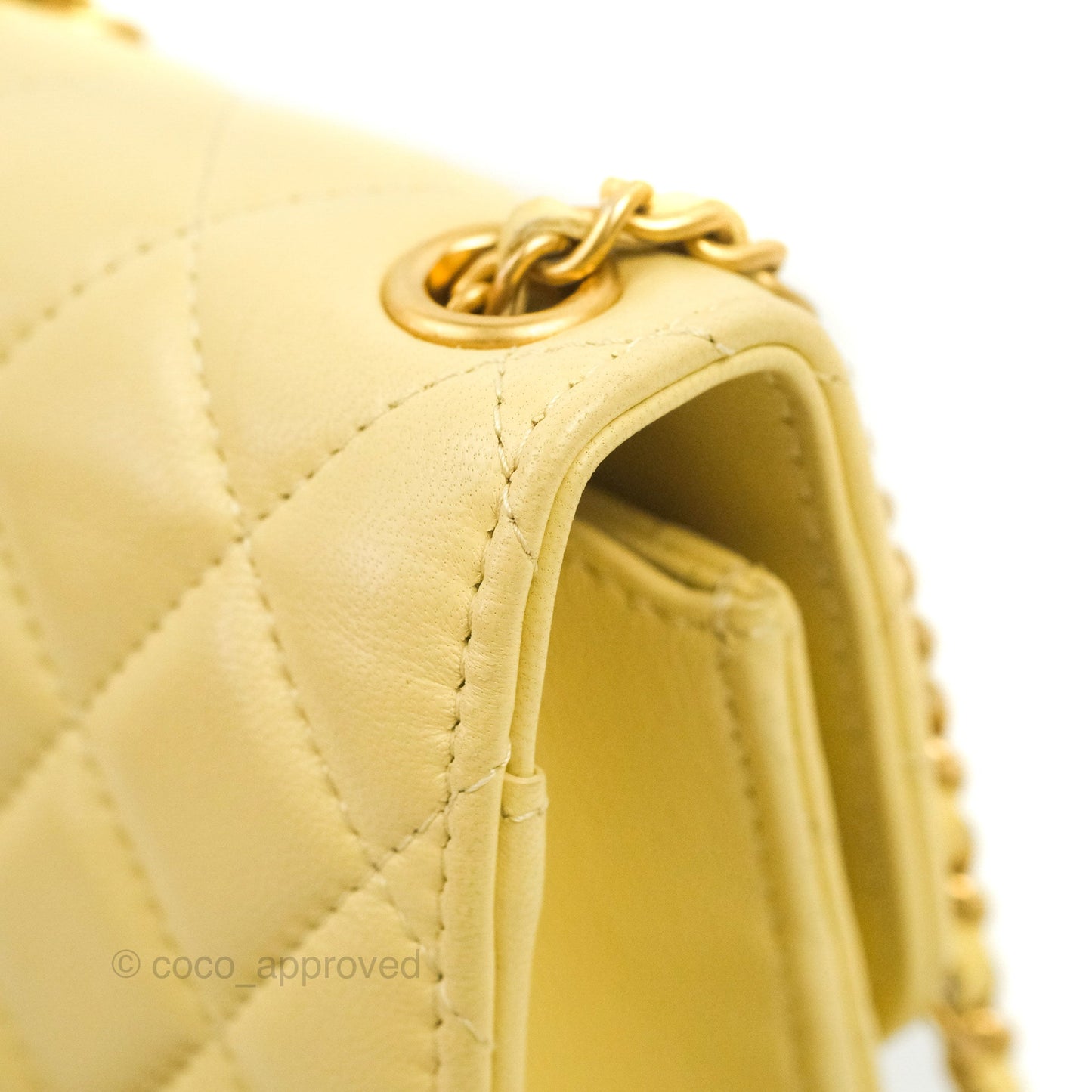 Chanel Quilted Pearl Crush Phone Holder With Chain Yellow Lambskin