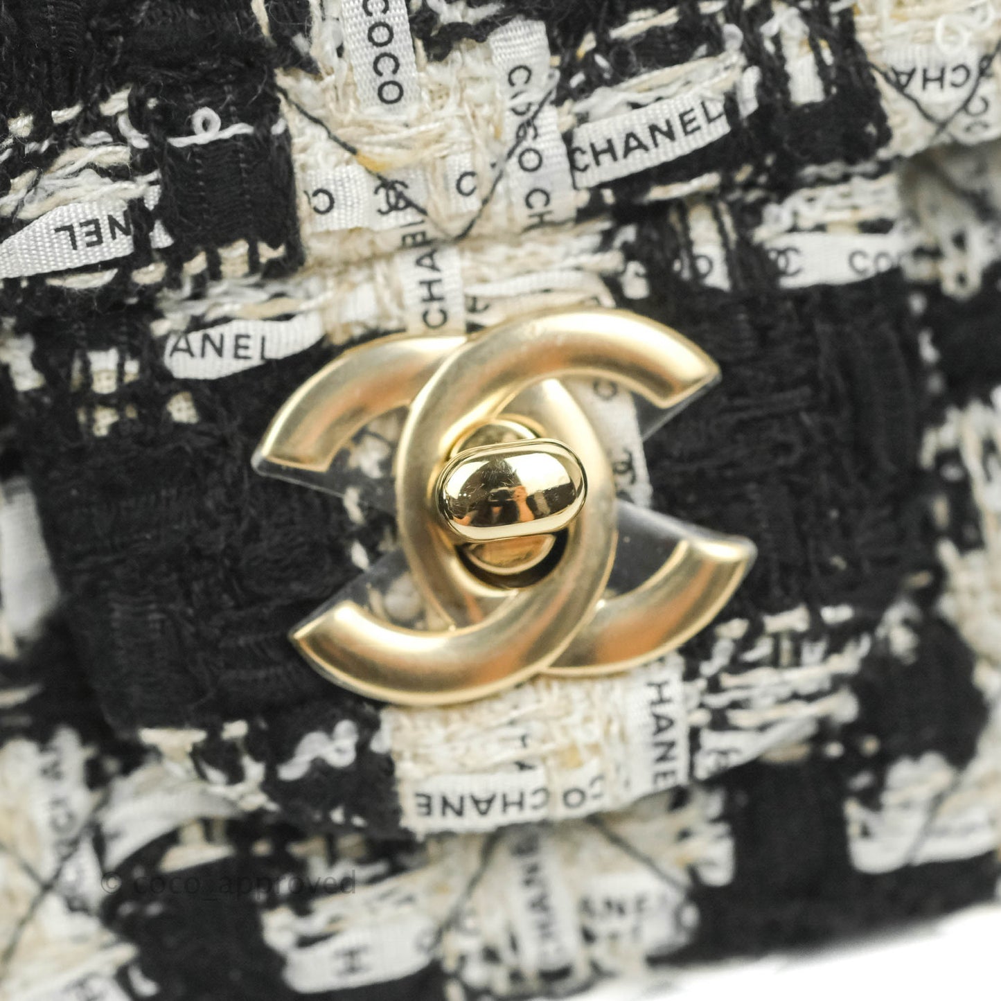 Chanel Quilted Mini Rectangular Flap Tweed Houndstooth Black & White Gold Hardware