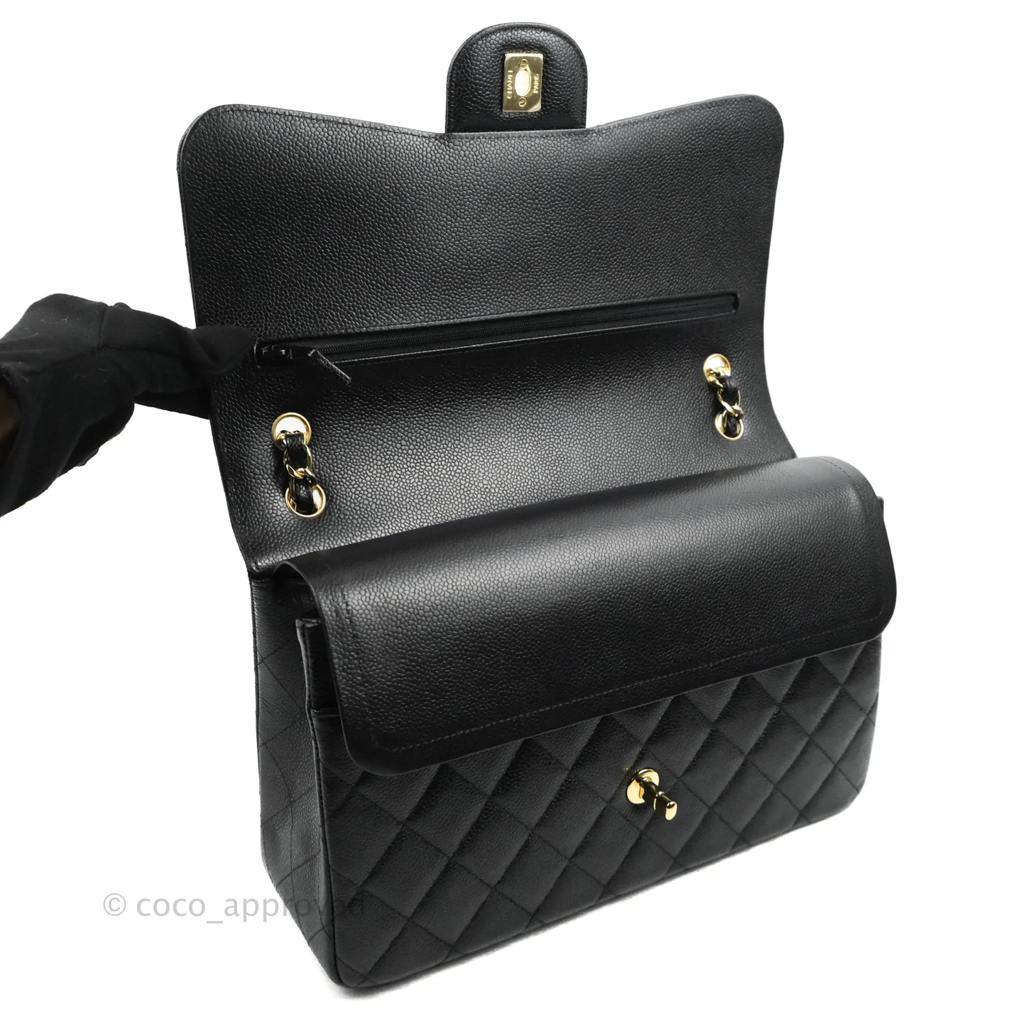 Chanel Jumbo Double Flap Black Caviar Gold Hardware