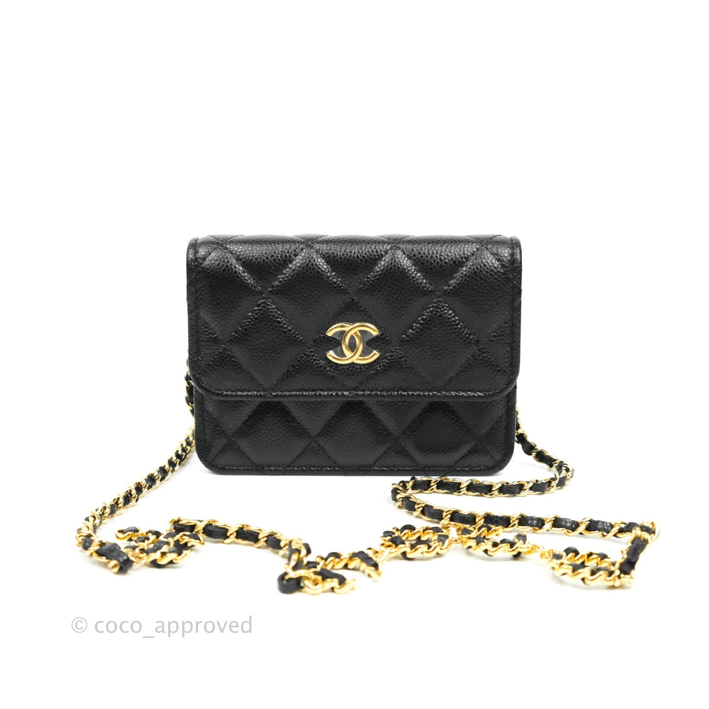 Chanel Miss Coco Clutch With Chain Quilted Black Caviar Gold Hardware
