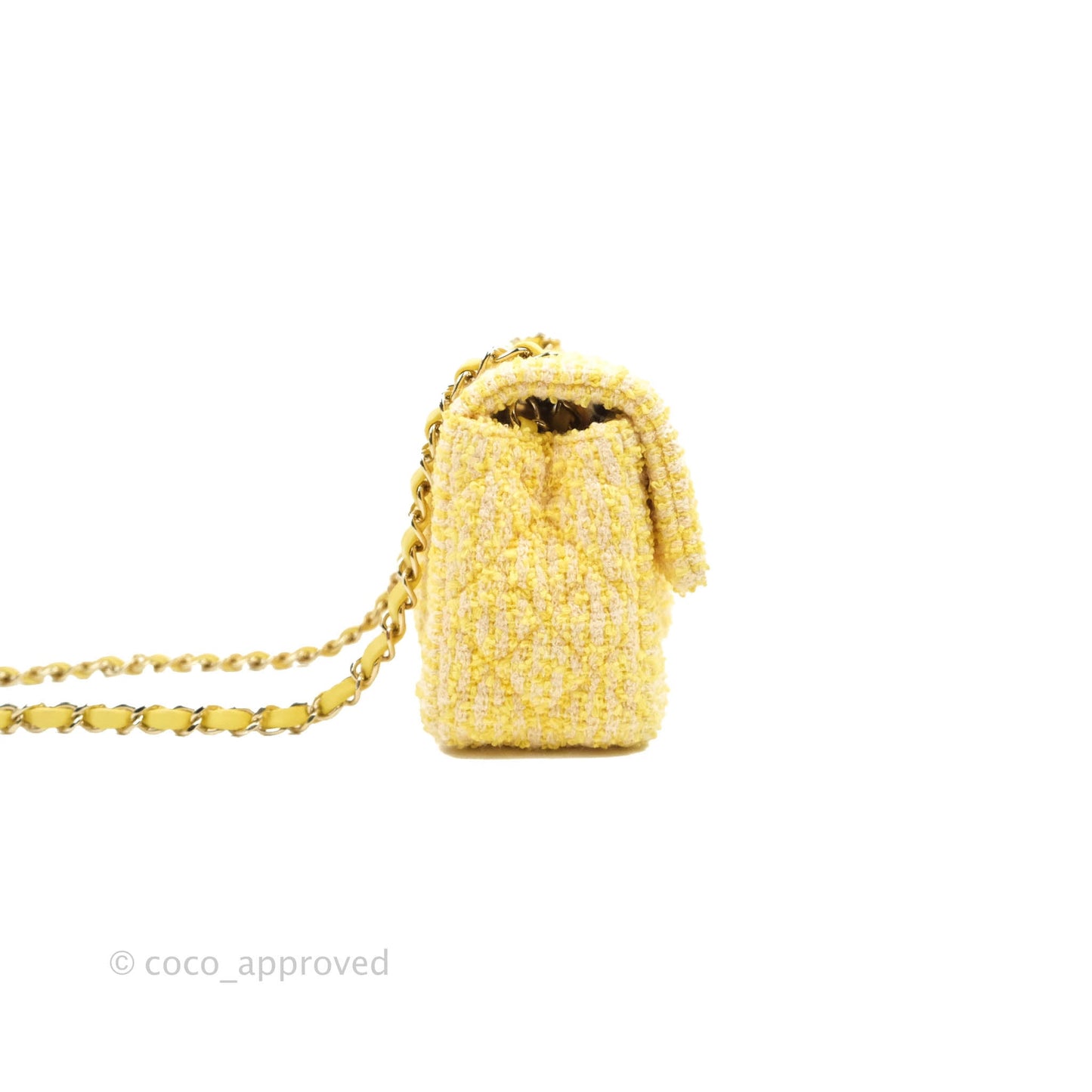 Chanel Classic Mini Rectangular Flap Yellow Tweed Gold Hardware