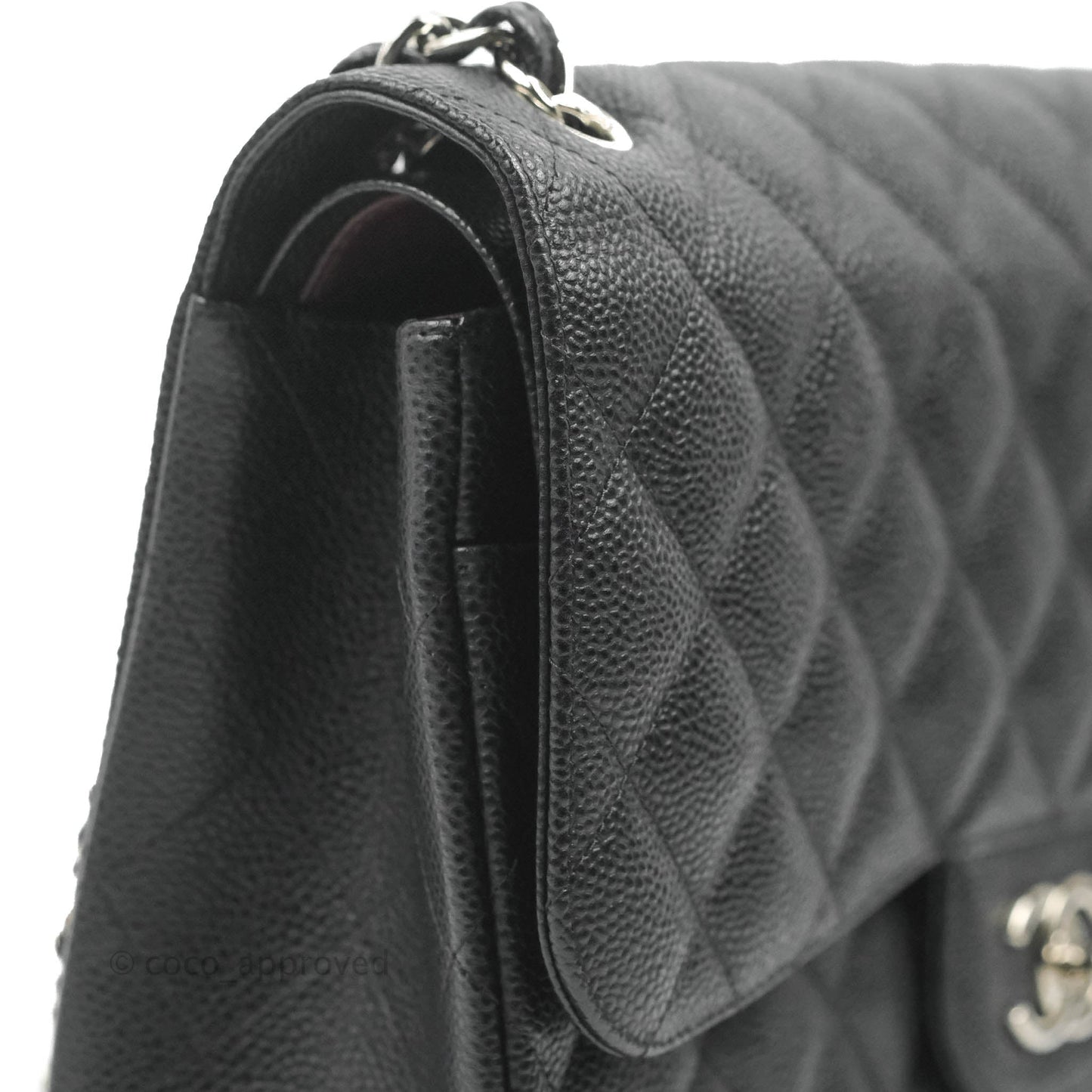 Chanel Classic Quilted Jumbo Double Flap Black Caviar Silver Hardware⁣⁣