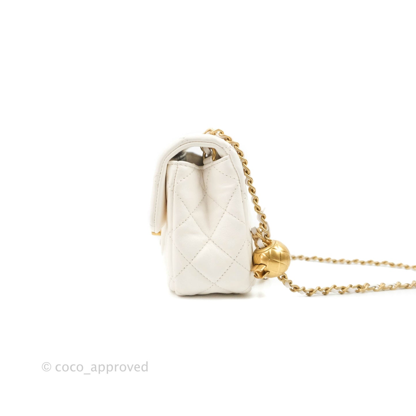 Chanel Mini Rectangular Pearl Crush Quilted White Lambskin Aged Gold Hardware