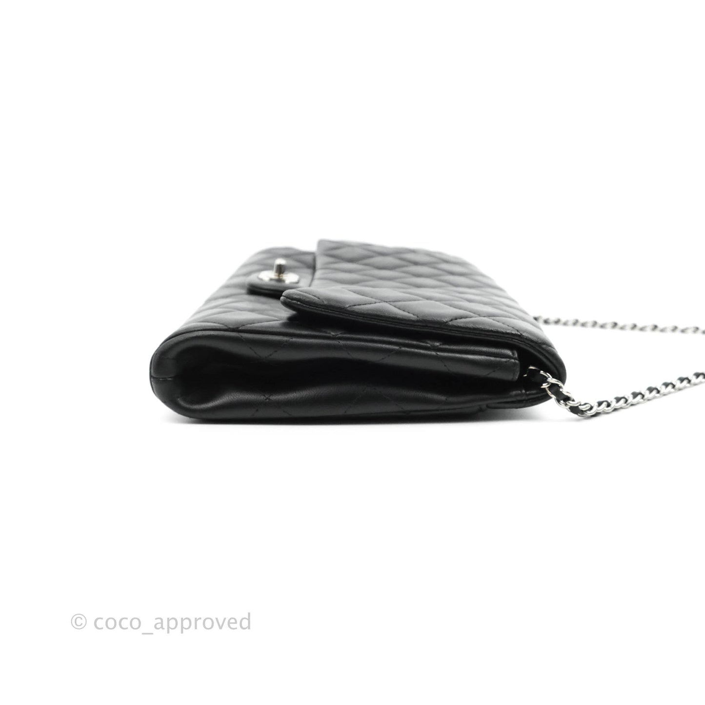 Chanel Quilted Clutch with Chain Lambskin Black Silver Hardware