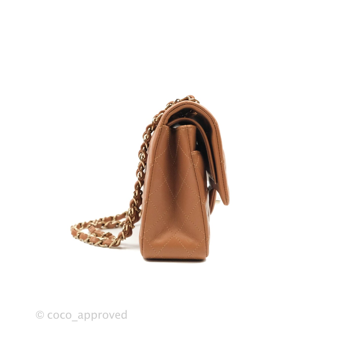 Chanel Classic M/L Medium Flap Quilted Dark Beige Caramel Lambskin Gold Hardware