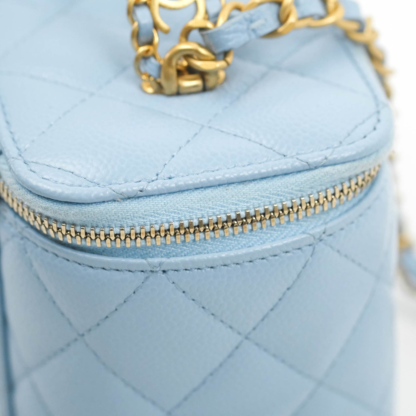 Chanel Vanity Rectangular with Top Handle Pick Me Up Blue Caviar Aged Gold Hardware 22S