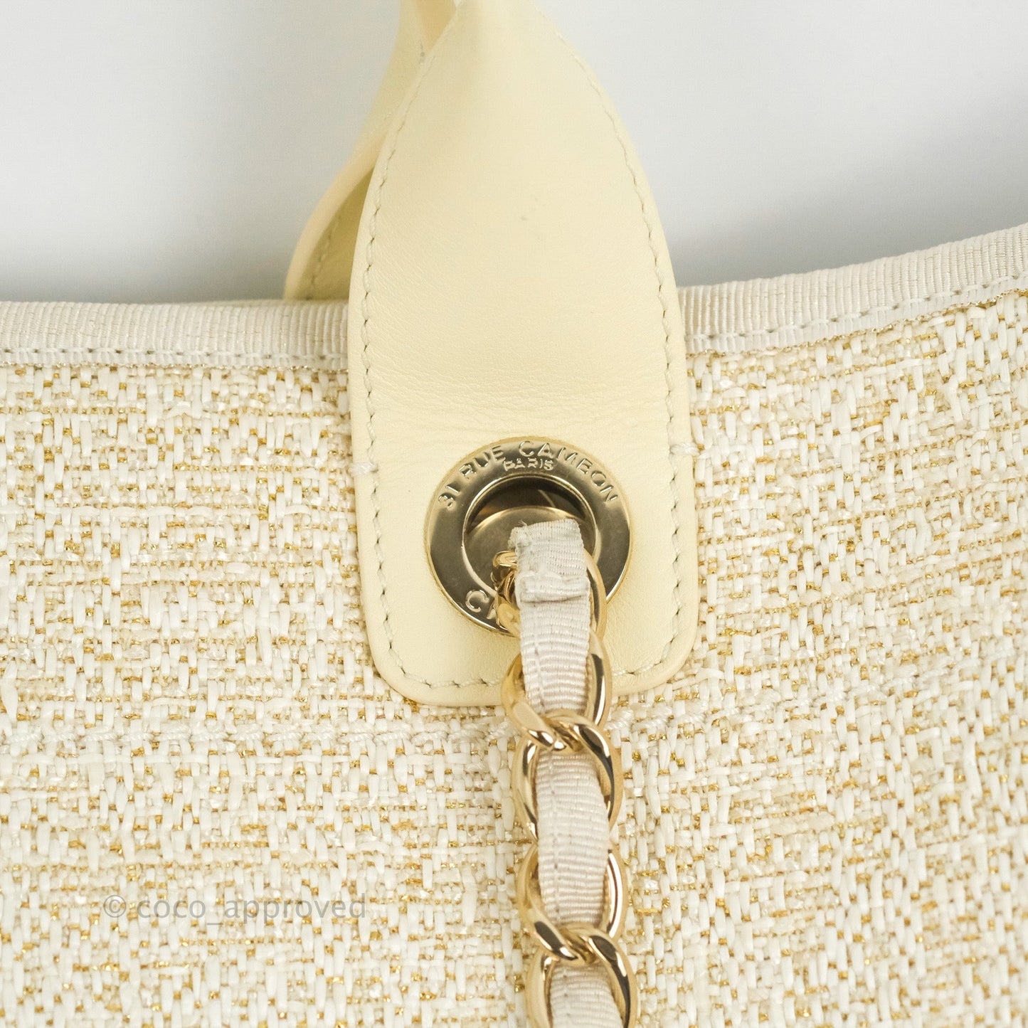 Chanel Large Deauville Ivory/Gold Canvas Gold Hardware