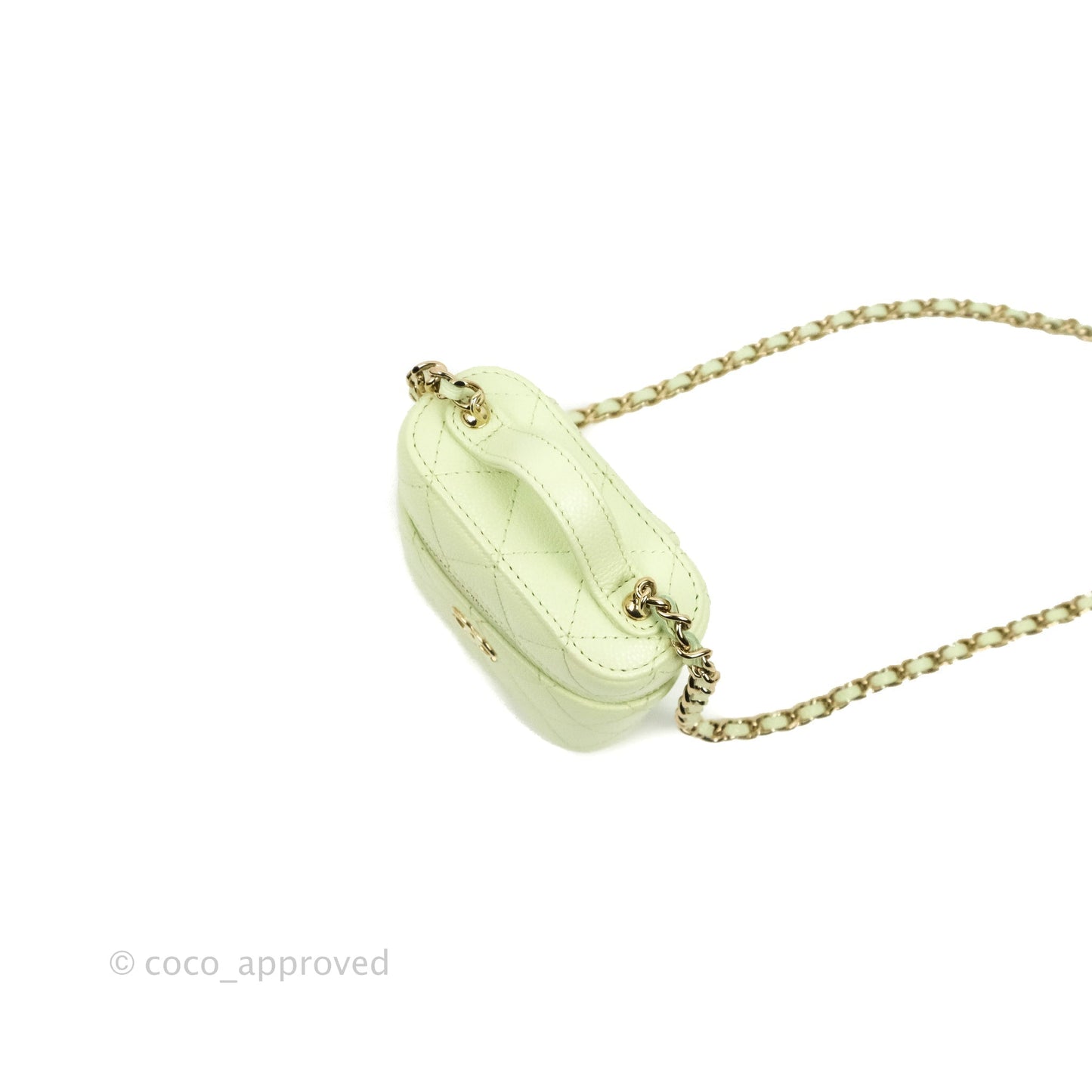 Chanel Quilted Small Handle With Care Vanity Case With Chain Green Caviar Gold Hardware