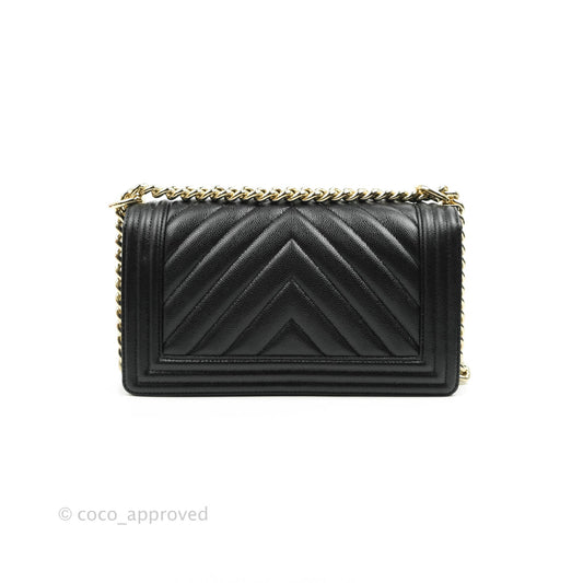 Chanel Boy Chevron Medium Black Caviar Gold Hardware